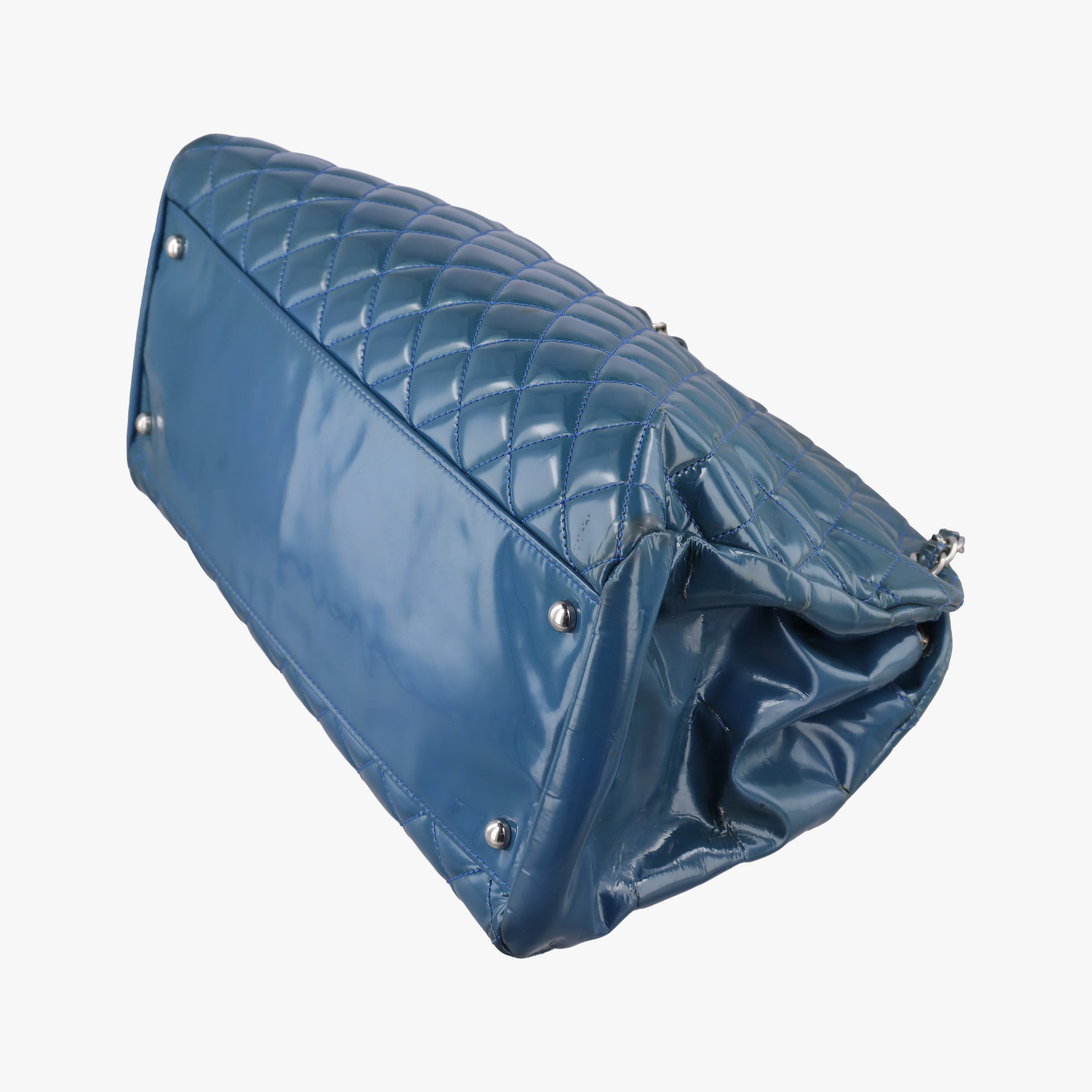 Pre-owned Chanel Mademoiselle Bowling Blue Patent Leather A50558 shoulderbag | stylenewstar