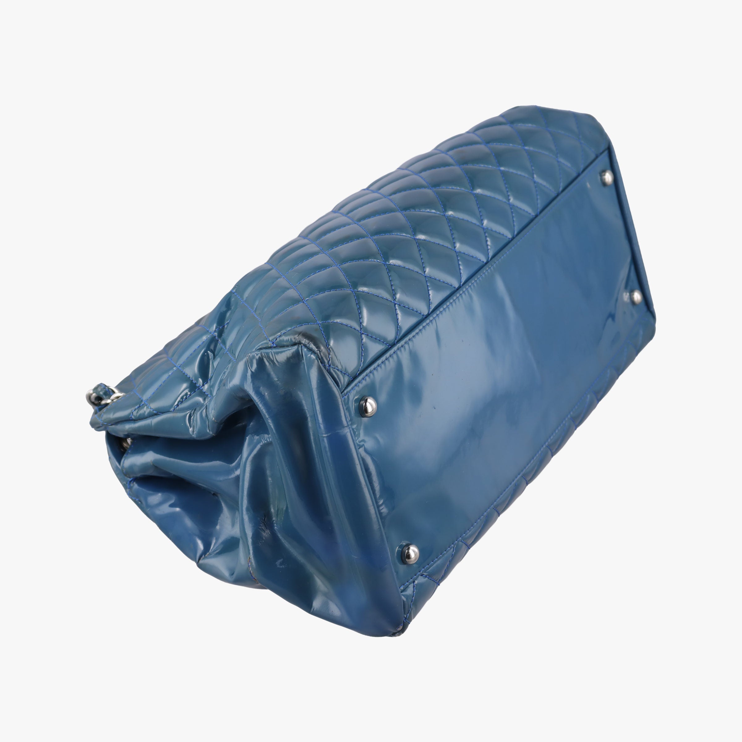 Pre-owned Chanel Mademoiselle Bowling Blue Patent Leather A50558 shoulderbag | stylenewstar