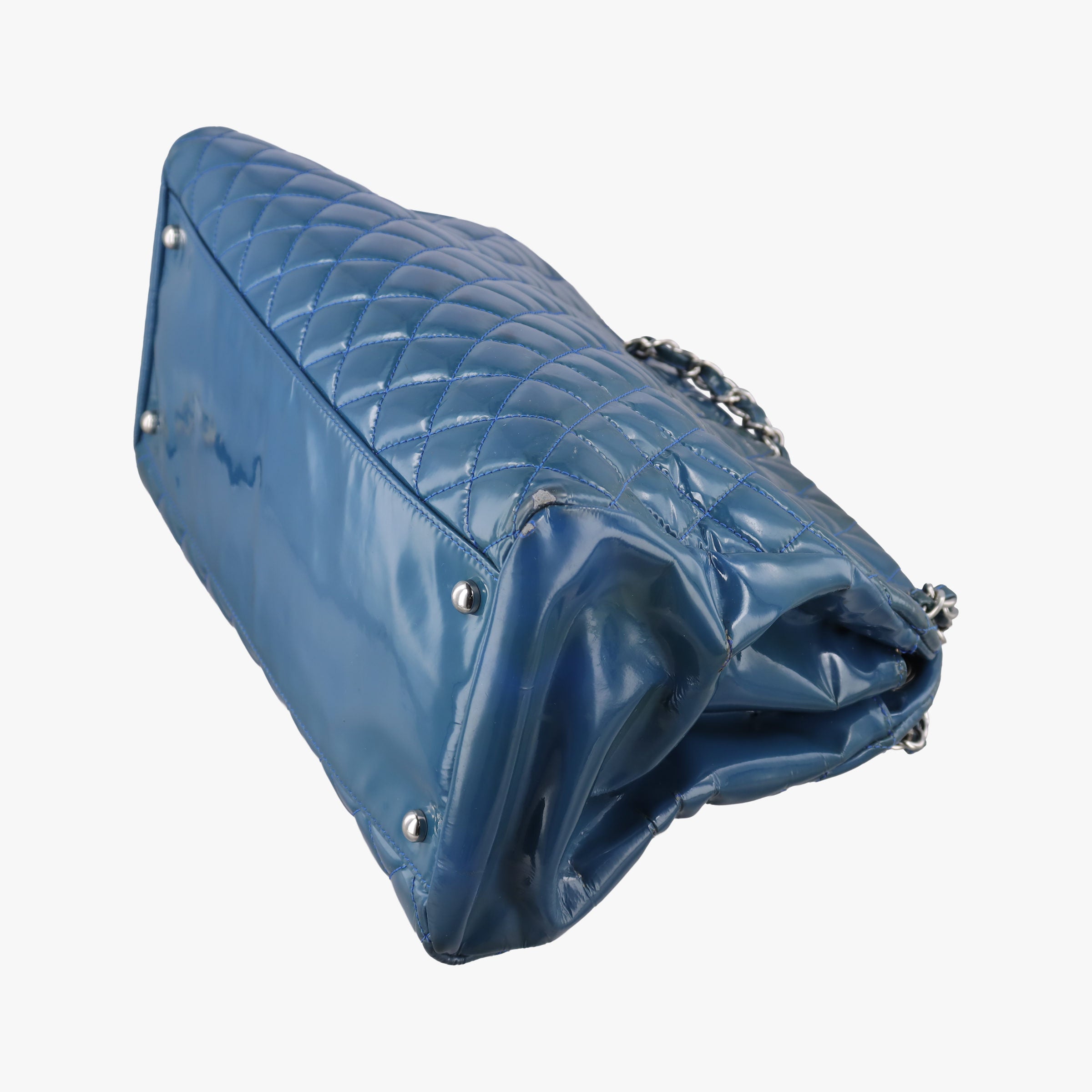 Pre-owned Chanel Mademoiselle Bowling Blue Patent Leather A50558 shoulderbag | stylenewstar