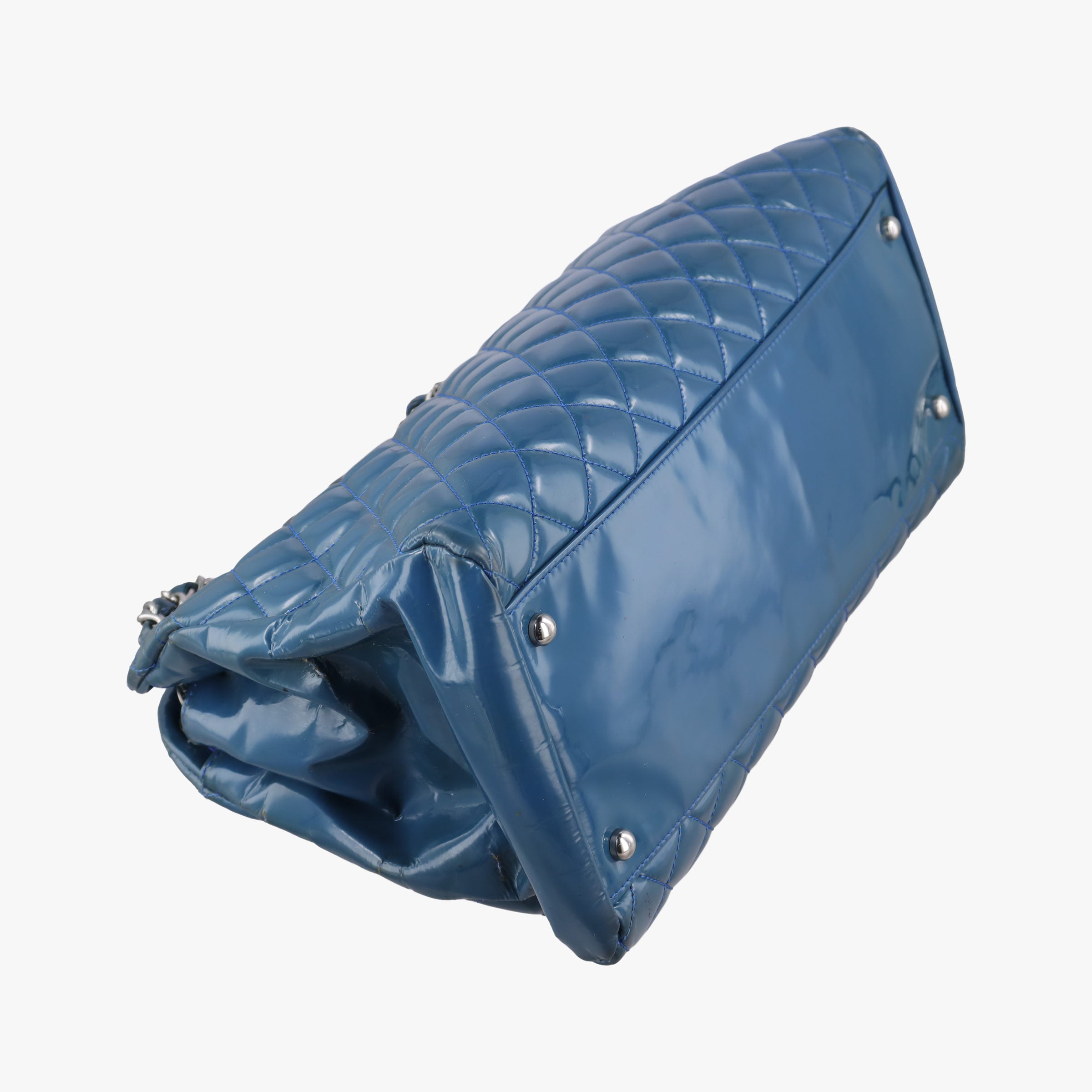 Pre-owned Chanel Mademoiselle Bowling Blue Patent Leather A50558 shoulderbag | stylenewstar