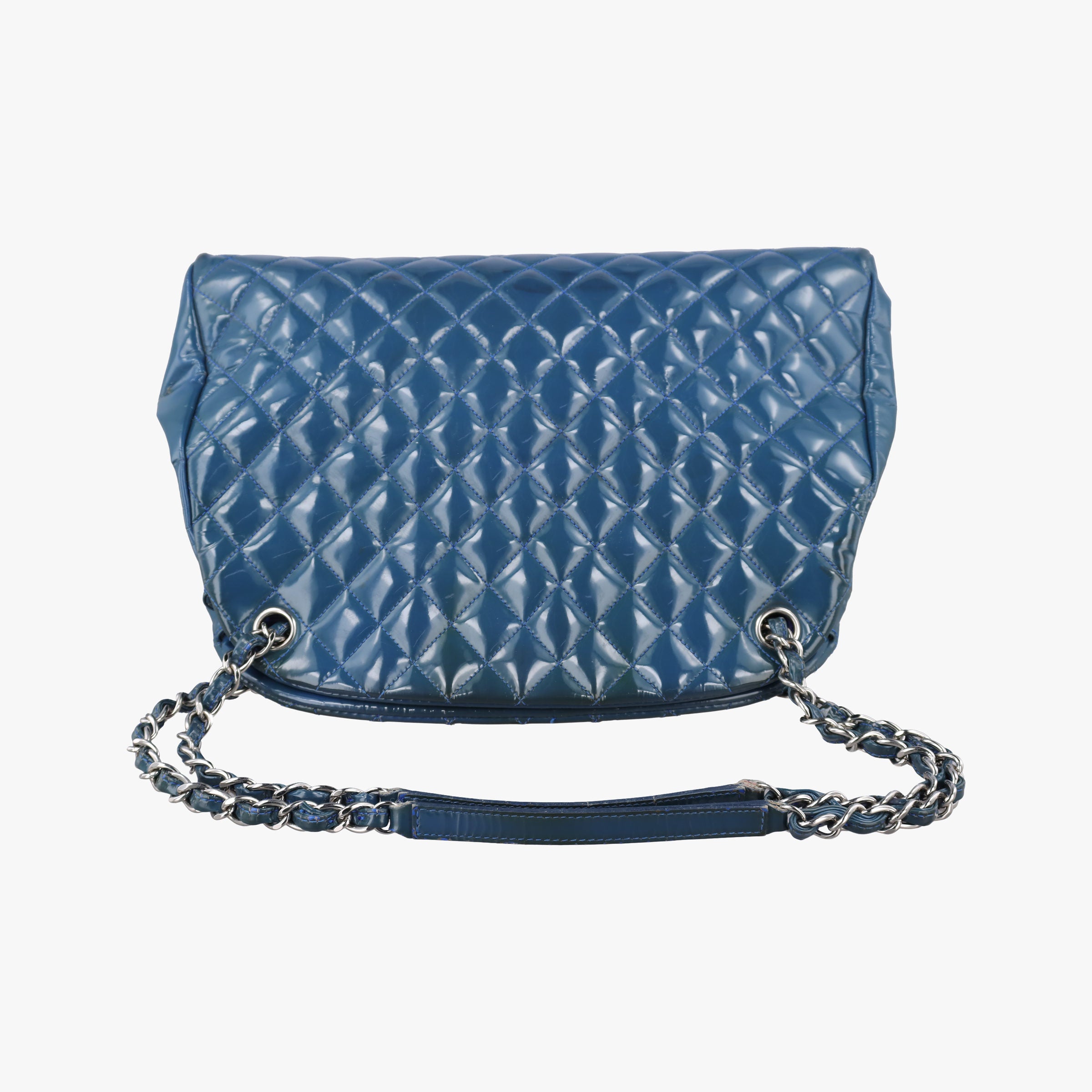 Pre-owned Chanel Mademoiselle Bowling Blue Patent Leather A50558 shoulderbag | stylenewstar