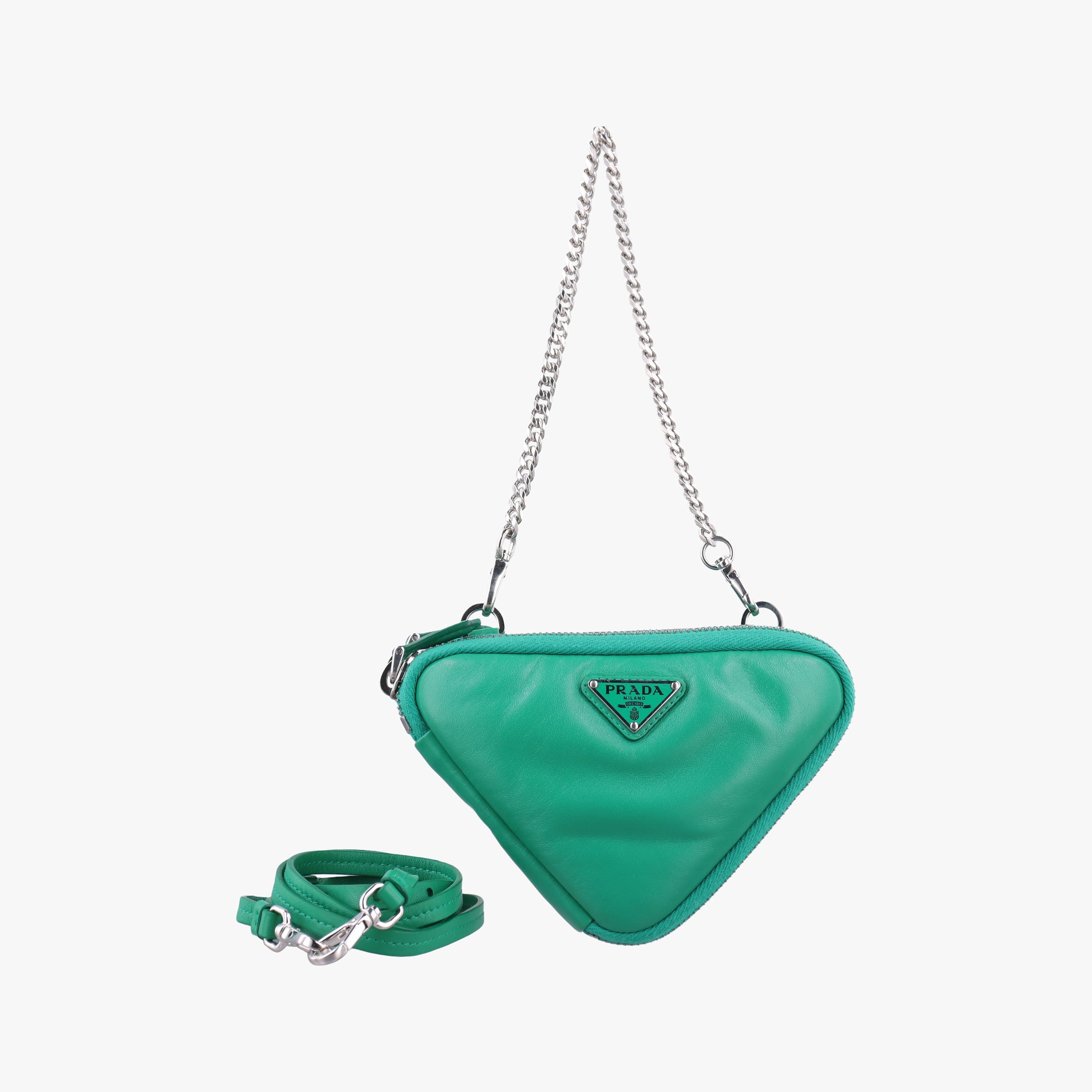 Vintage Prada triangle mini Green Leather 1NR015 shoulderbag | stylenewstar