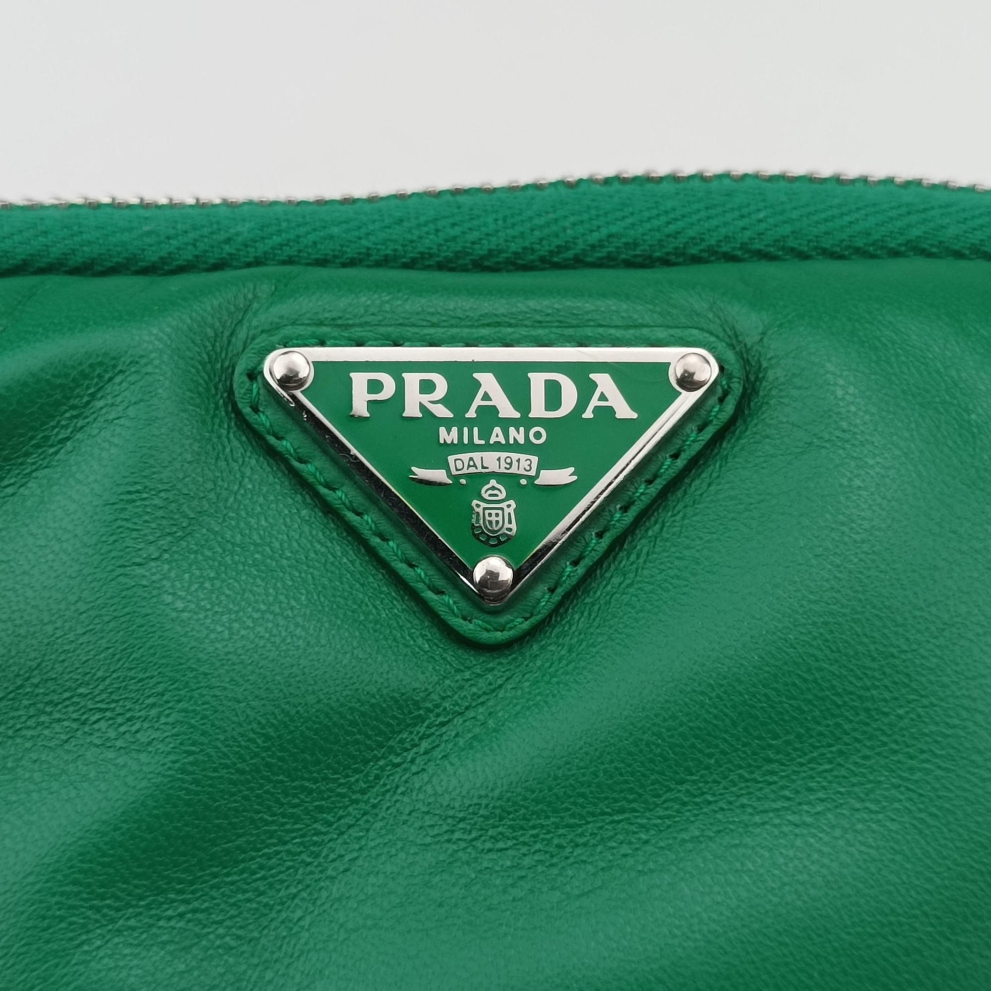 Vintage Prada triangle mini Green Leather 1NR015 shoulderbag | stylenewstar