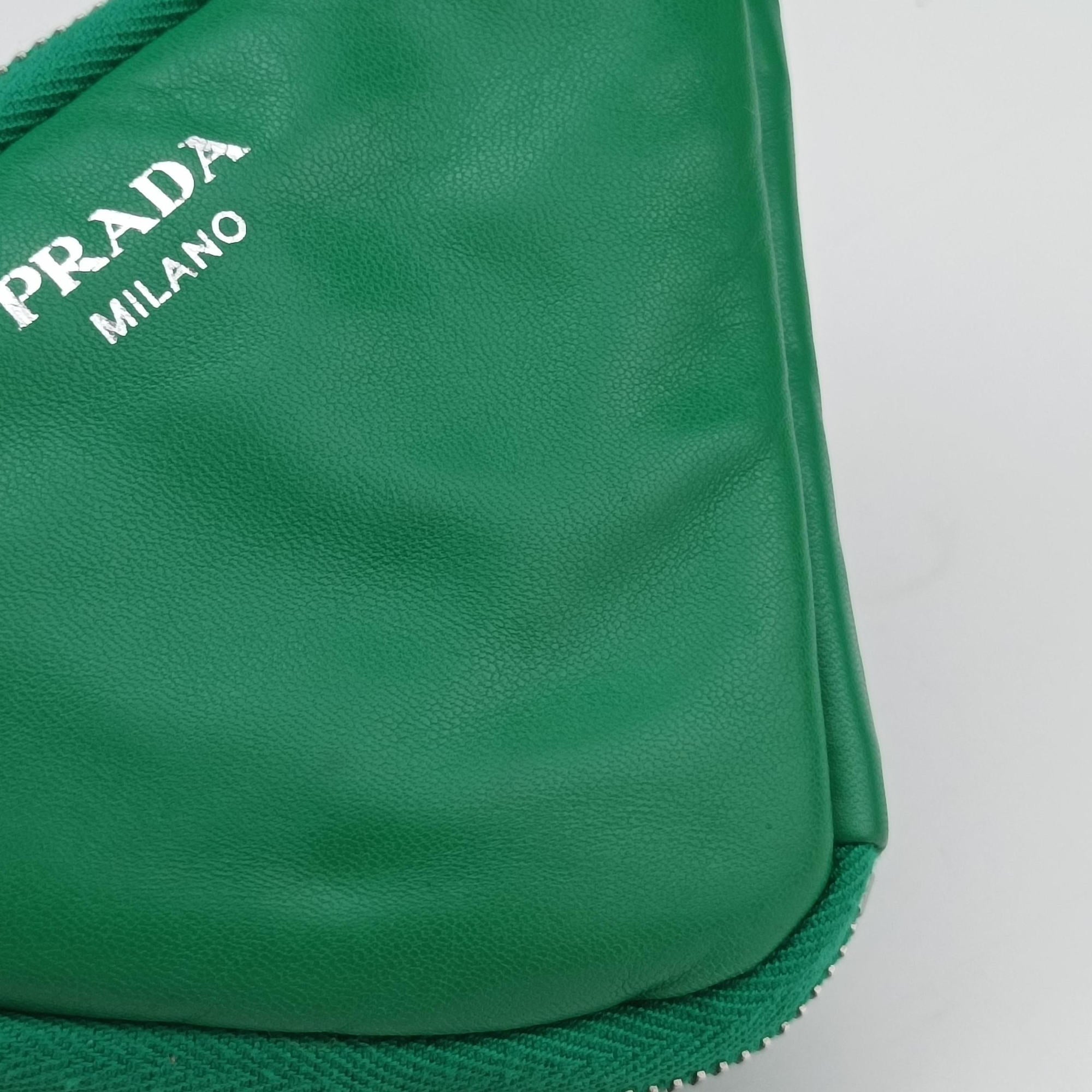 Vintage Prada triangle mini Green Leather 1NR015 shoulderbag | stylenewstar