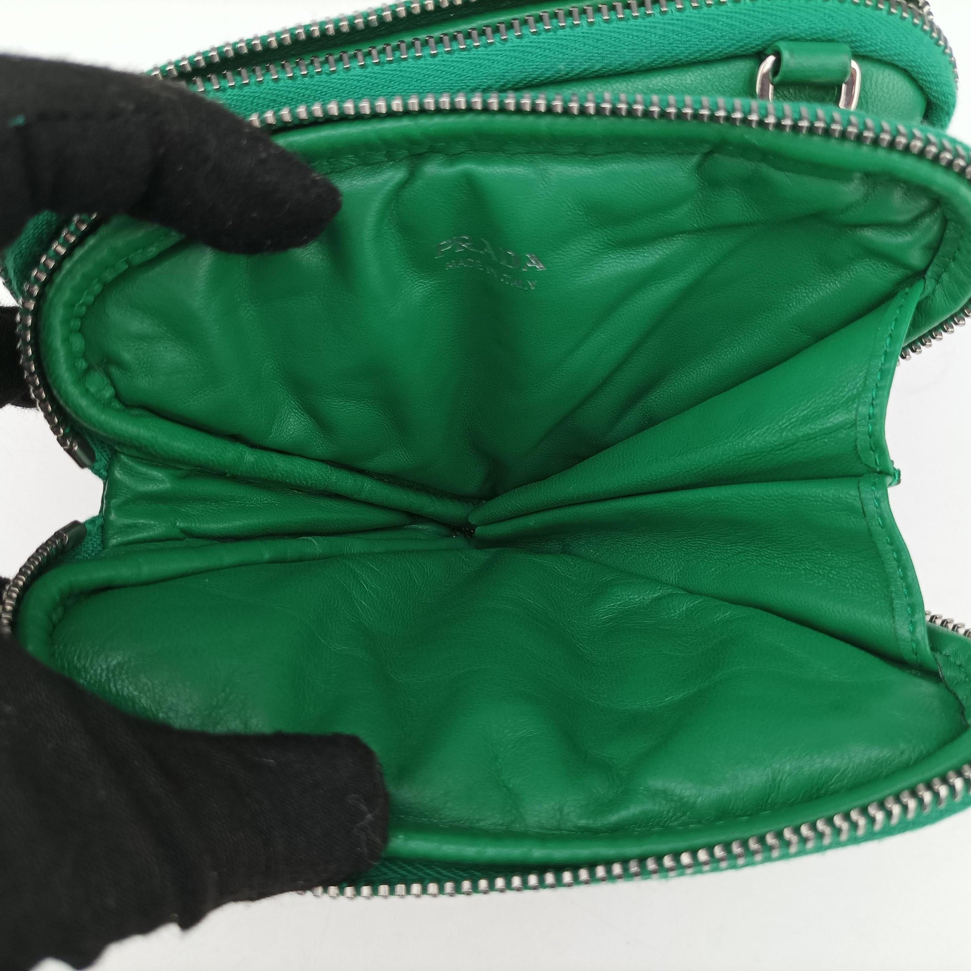 Vintage Prada triangle mini Green Leather 1NR015 shoulderbag | stylenewstar