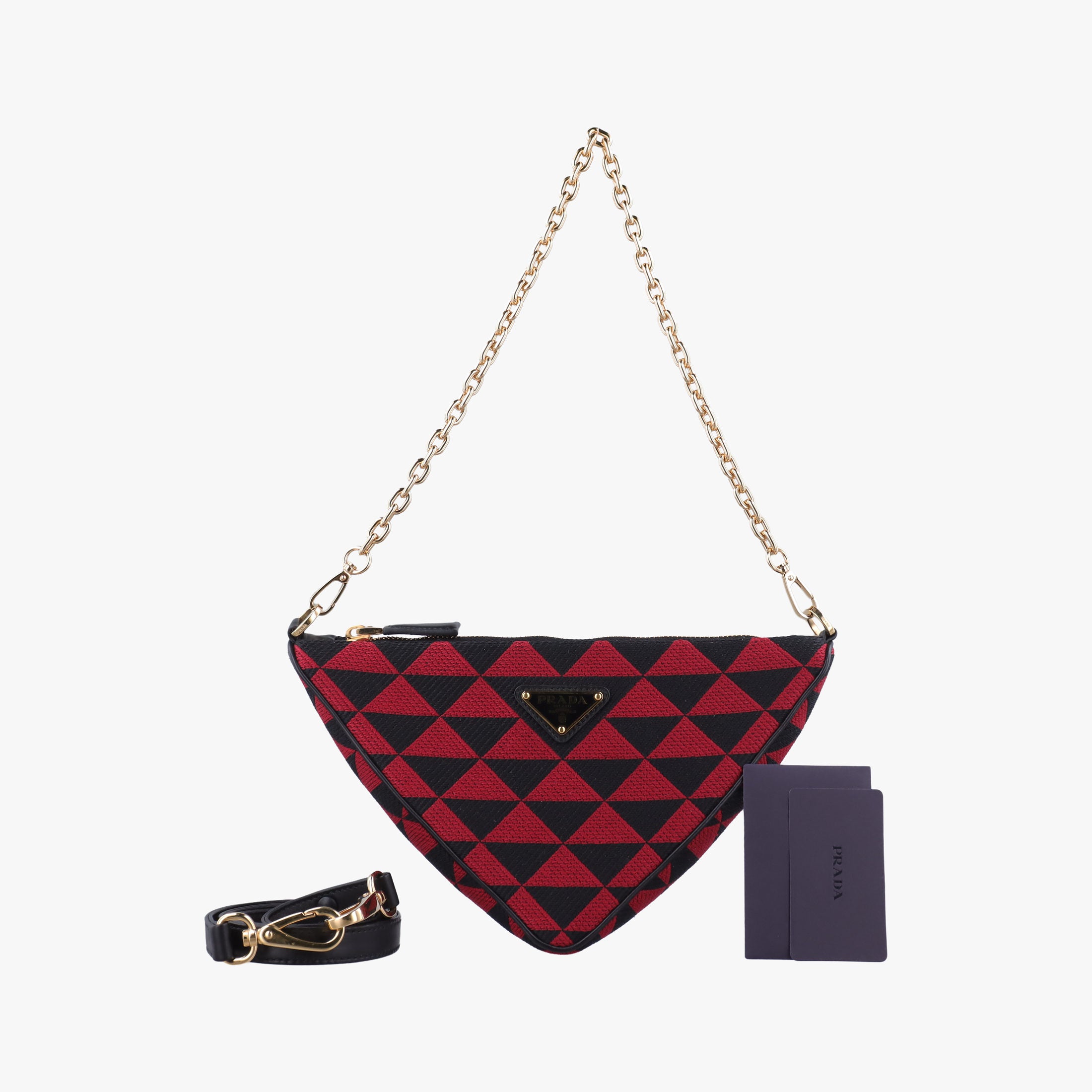 Vintage Prada Triangolo Triangle Black×Red Jacquard × leather 1BC176 shoulderbag | stylenewstar