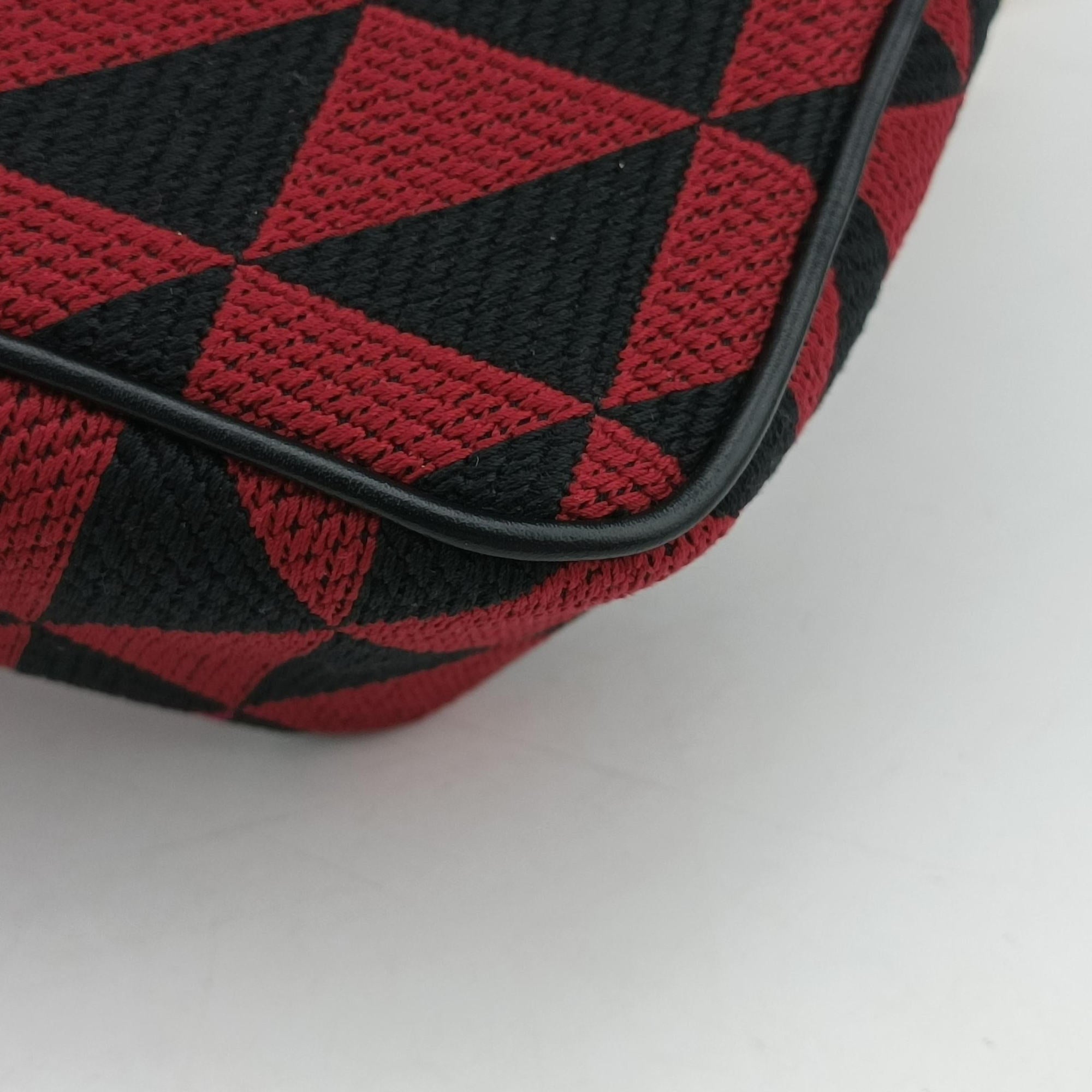 Vintage Prada Triangolo Triangle Black×Red Jacquard × leather 1BC176 shoulderbag | stylenewstar