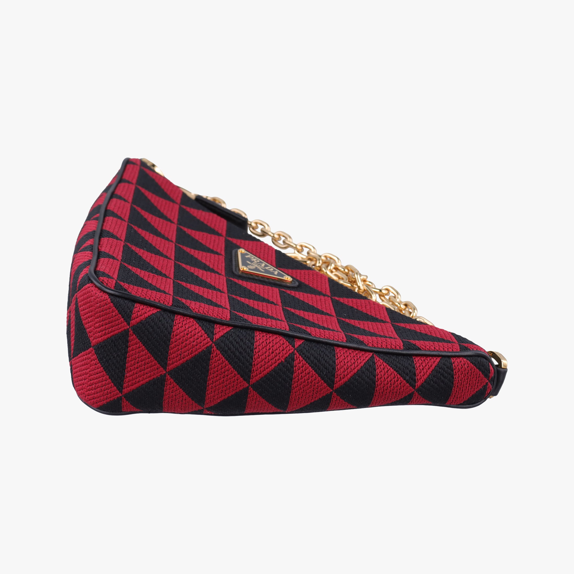 Vintage Prada Triangolo Triangle Black×Red Jacquard × leather 1BC176 shoulderbag | stylenewstar