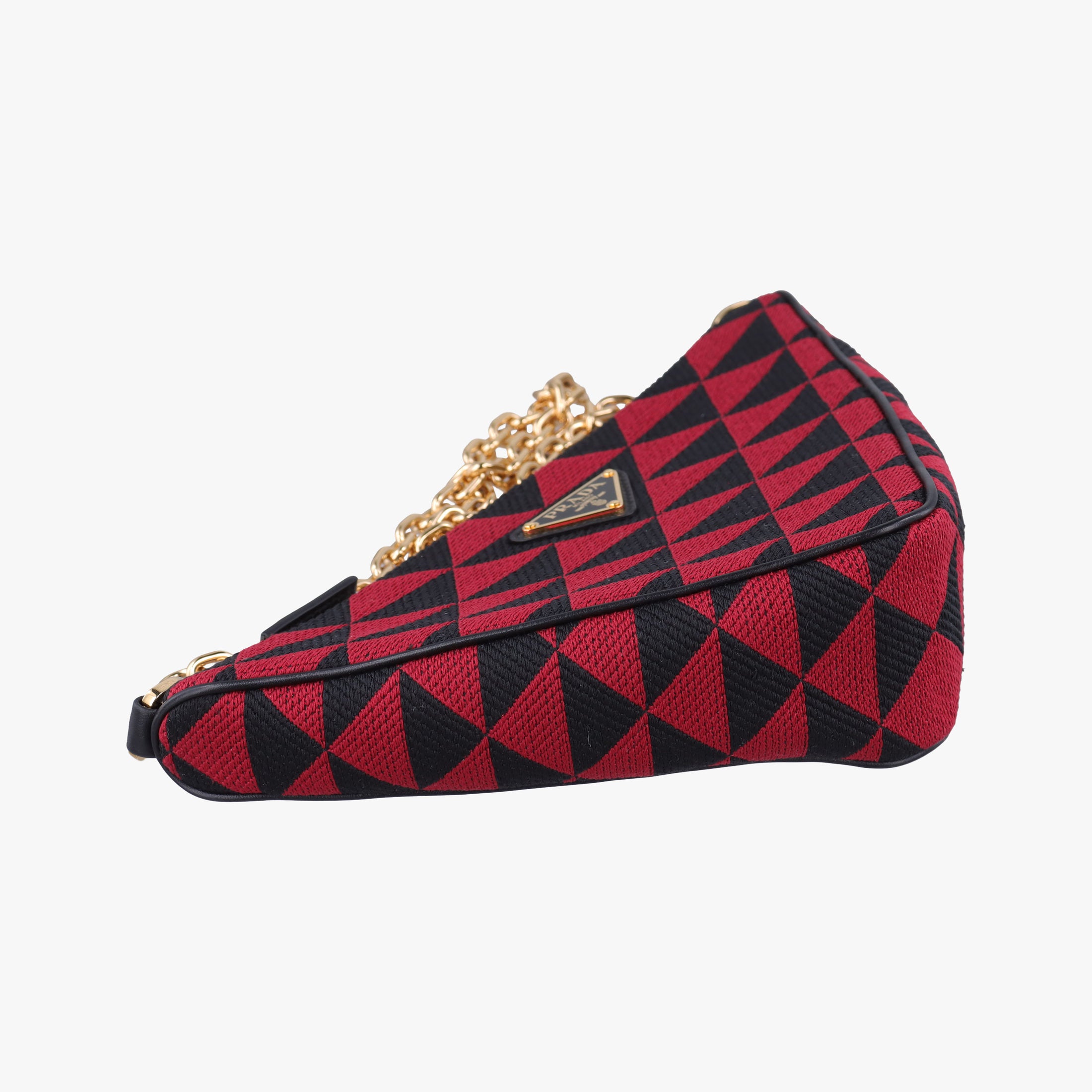 Vintage Prada Triangolo Triangle Black×Red Jacquard × leather 1BC176 shoulderbag | stylenewstar