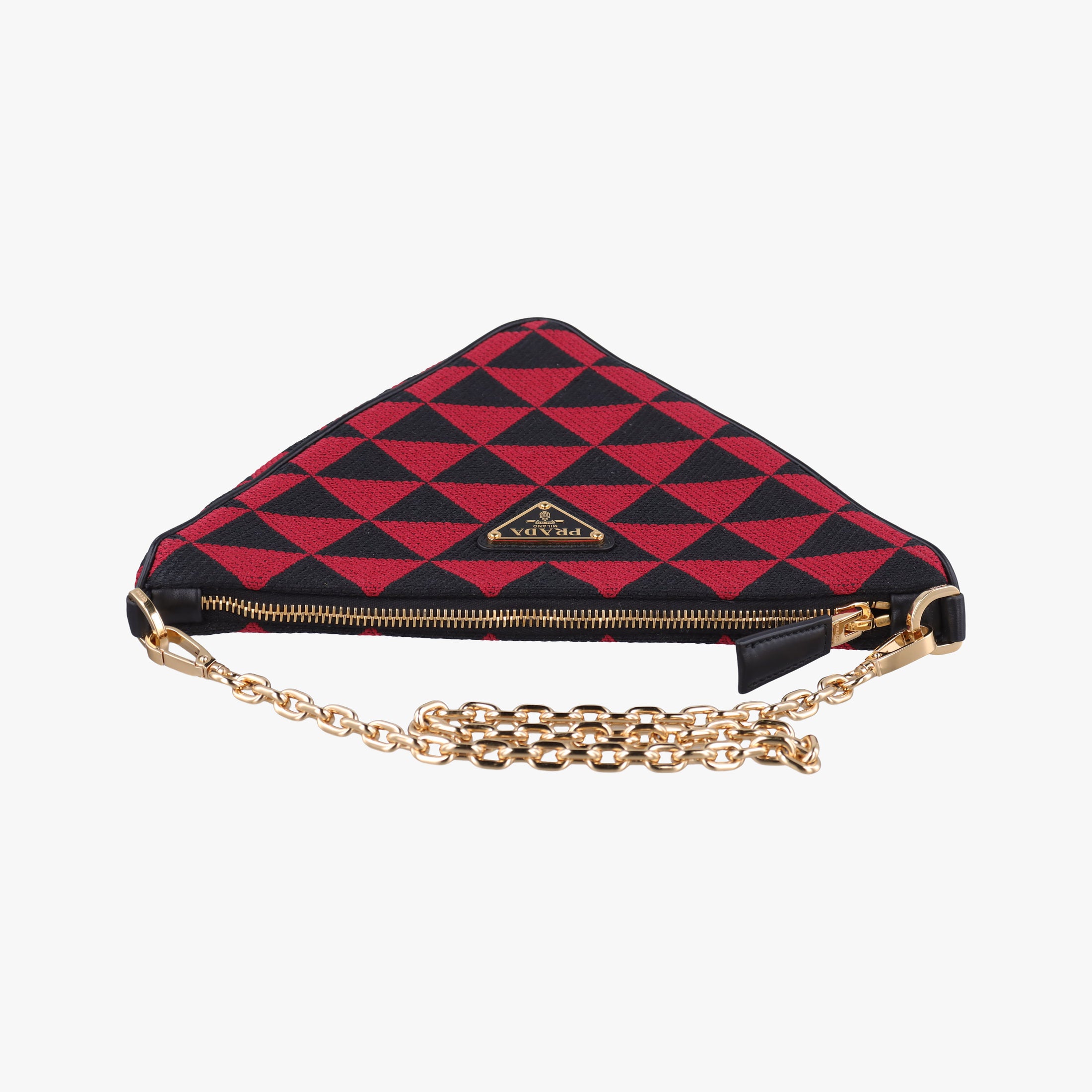 Vintage Prada Triangolo Triangle Black×Red Jacquard × leather 1BC176 shoulderbag | stylenewstar