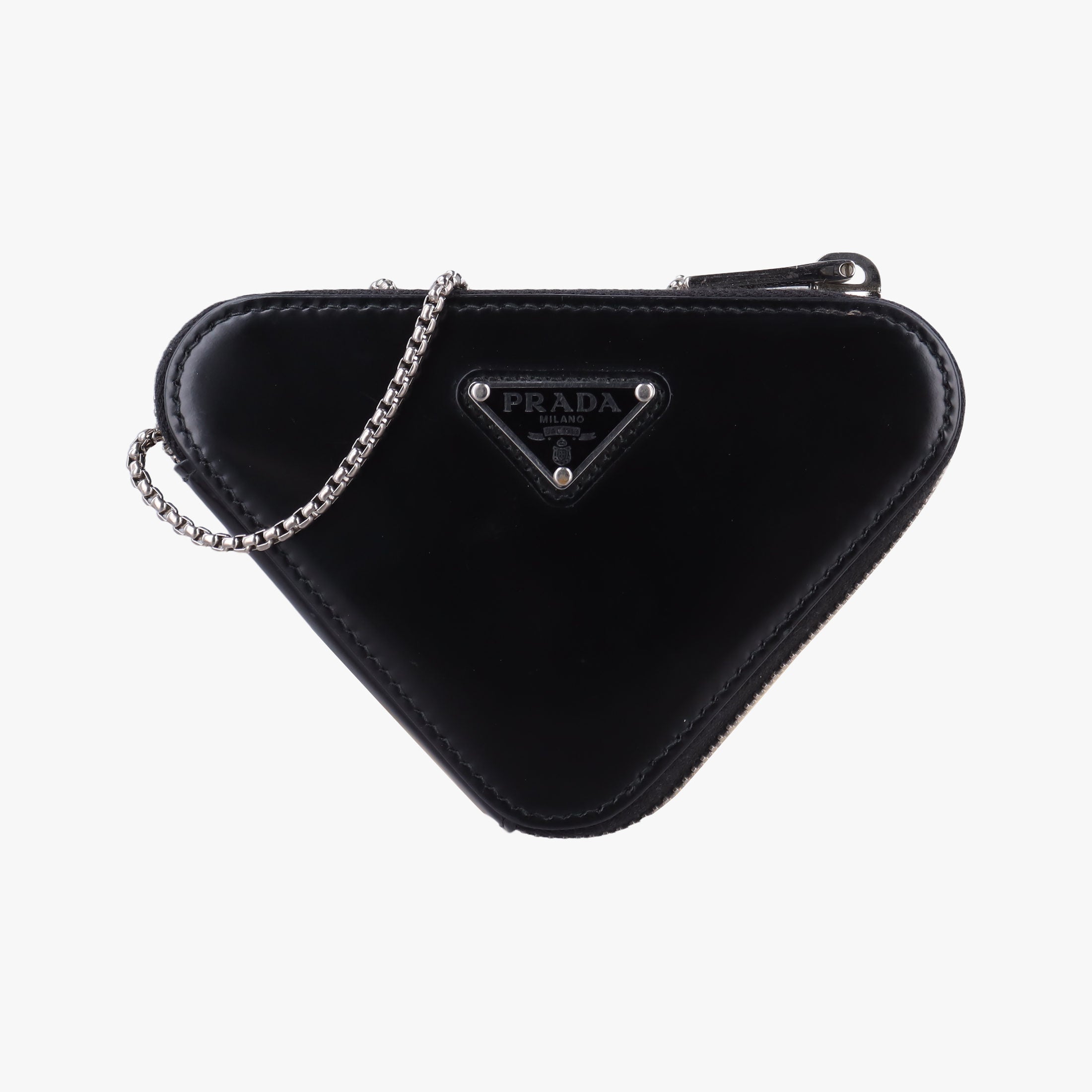 Pre-owned Prada Triangle Chain Pouch Black Leather  shoulderbag | stylenewstar