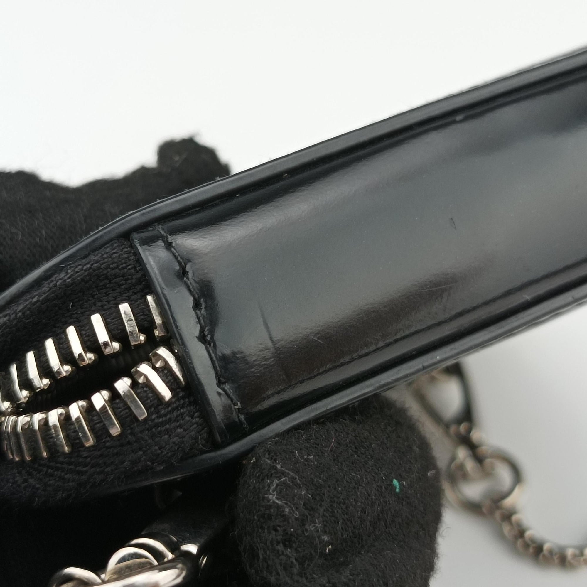 Pre-owned Prada Triangle Chain Pouch Black Leather  shoulderbag | stylenewstar