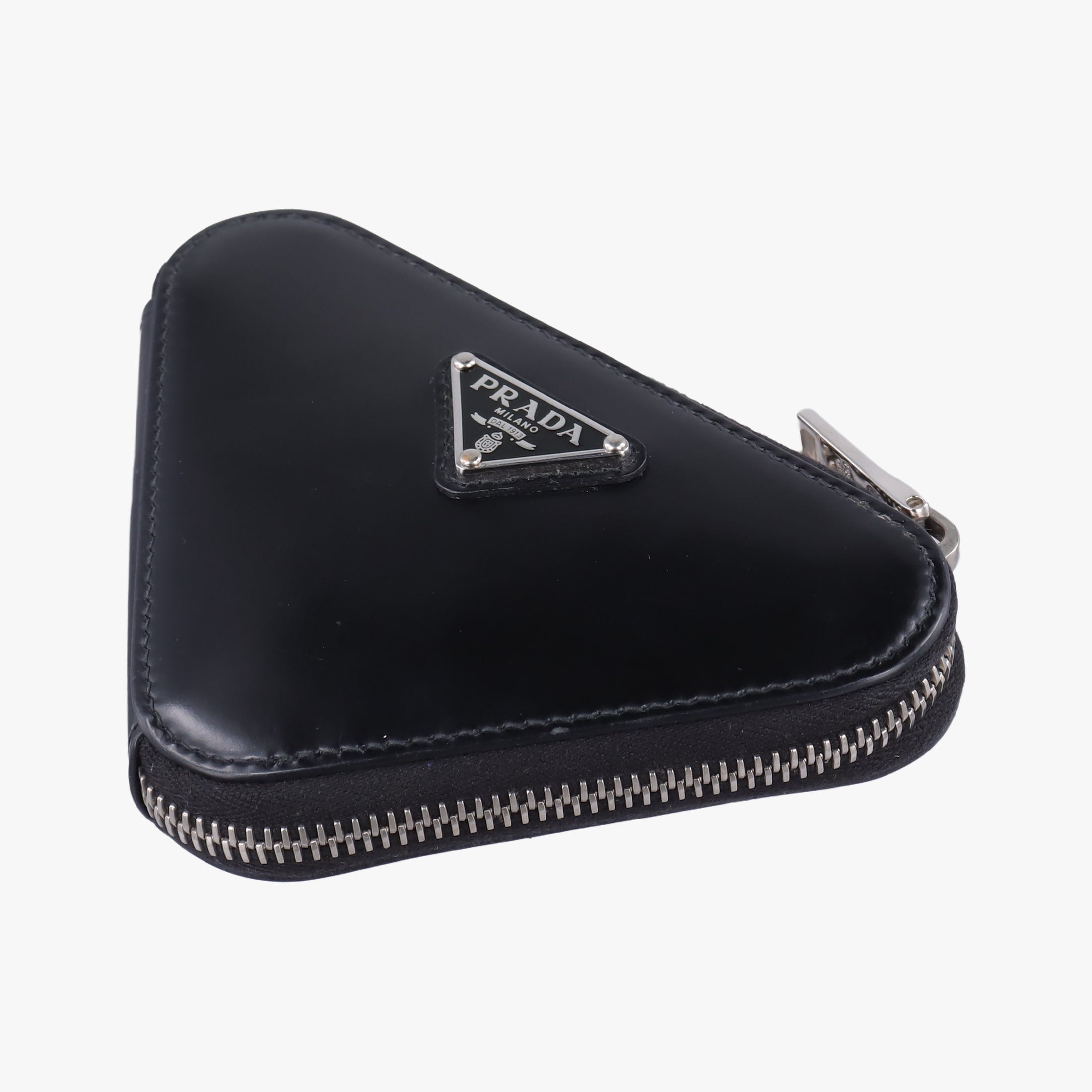 Pre-owned Prada Triangle Chain Pouch Black Leather  shoulderbag | stylenewstar