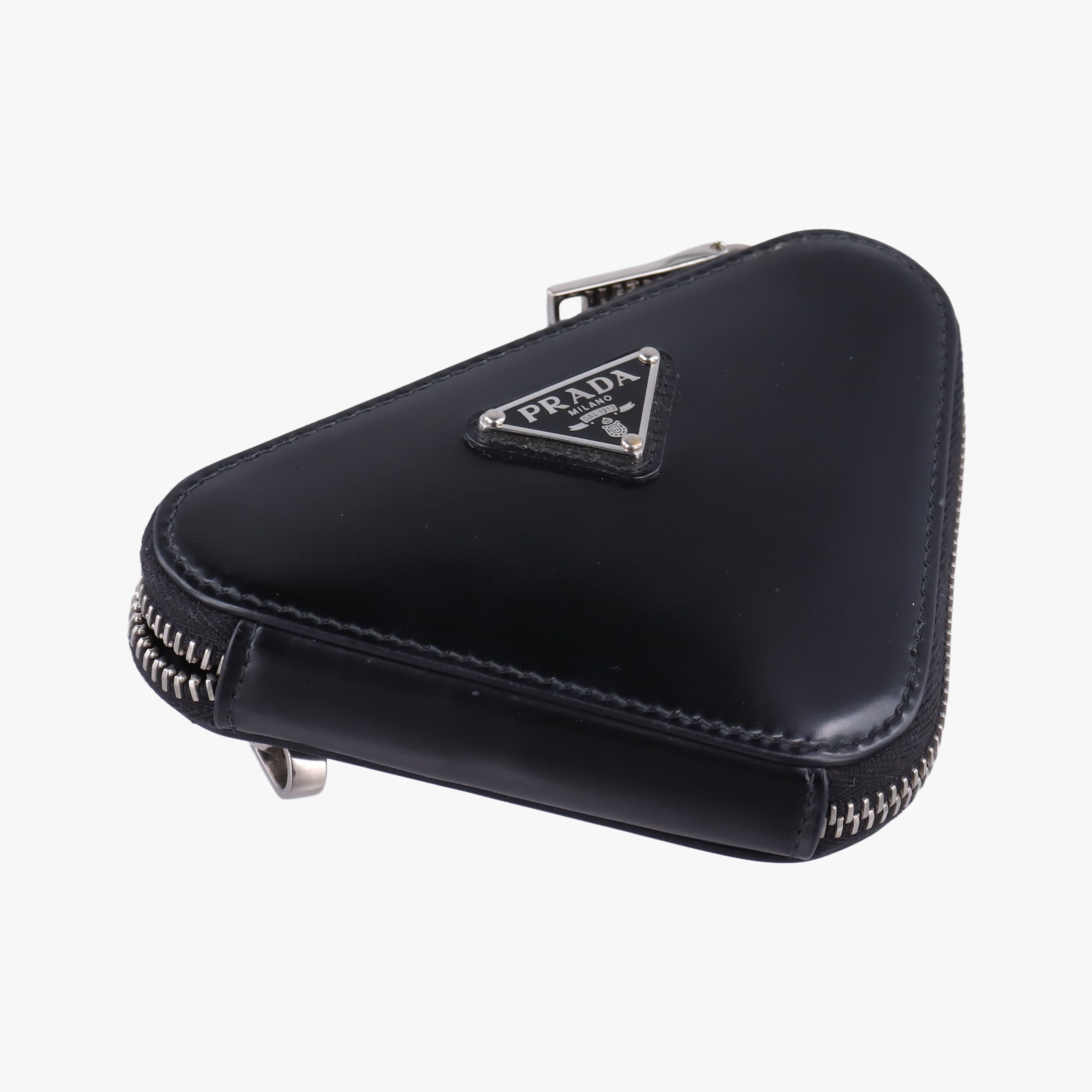 Pre-owned Prada Triangle Chain Pouch Black Leather  shoulderbag | stylenewstar