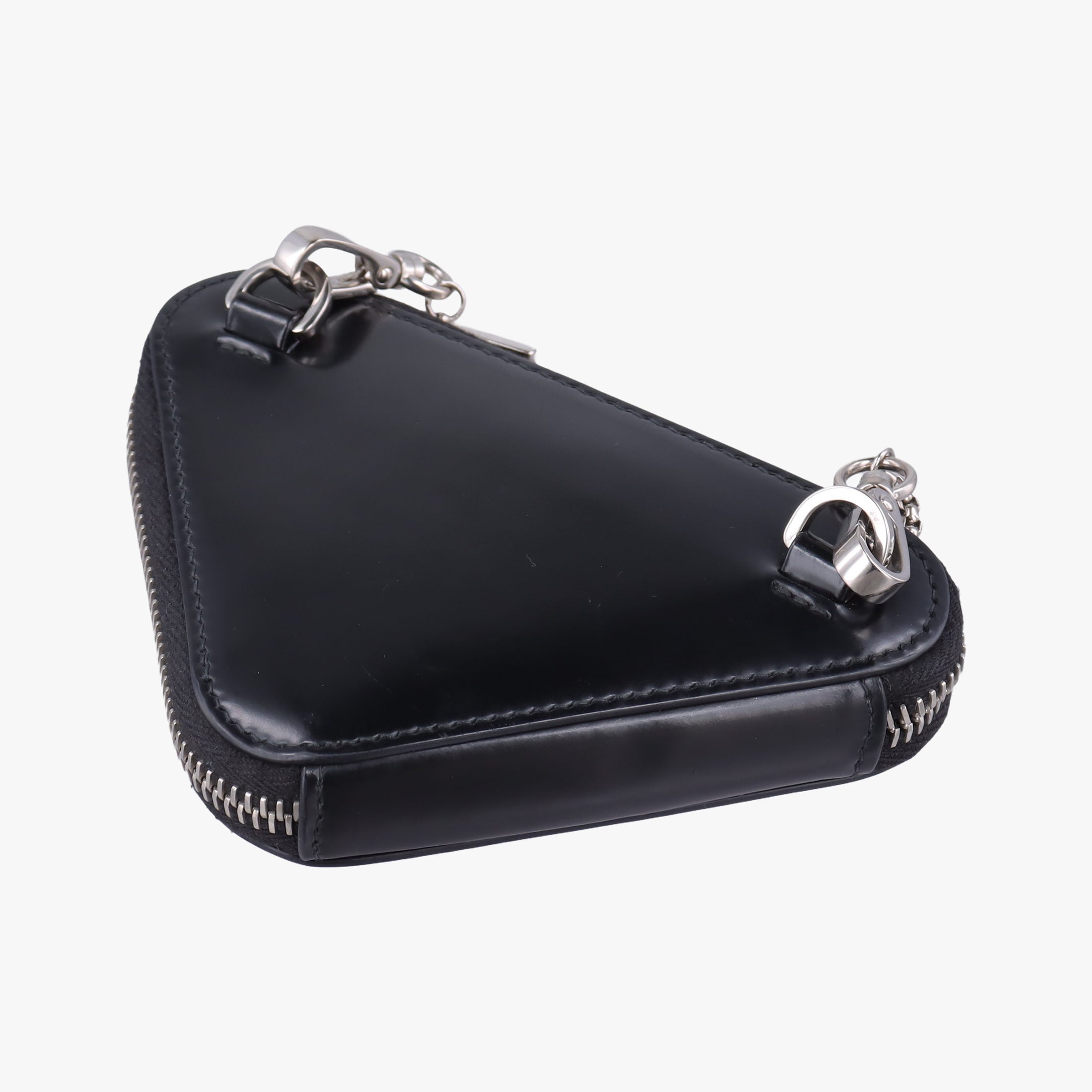Pre-owned Prada Triangle Chain Pouch Black Leather  shoulderbag | stylenewstar