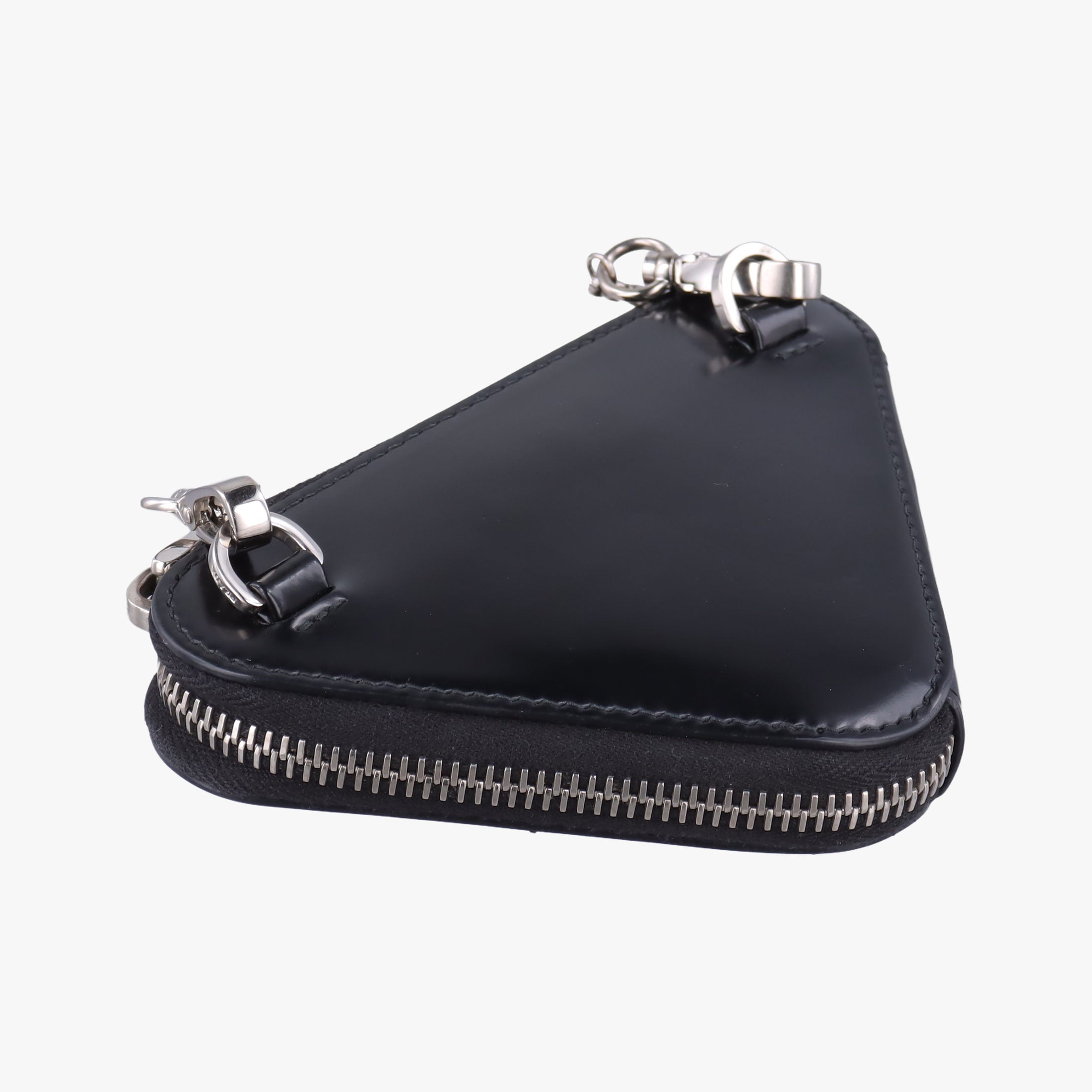 Pre-owned Prada Triangle Chain Pouch Black Leather  shoulderbag | stylenewstar