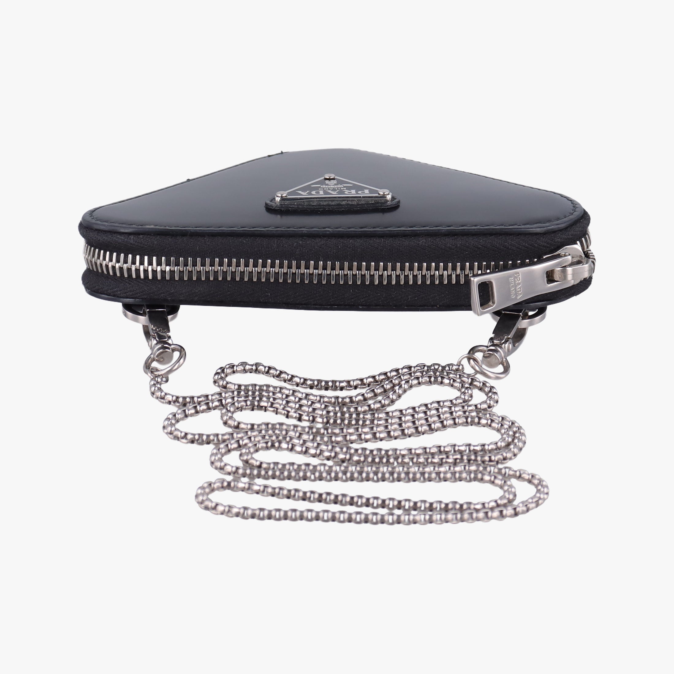 Pre-owned Prada Triangle Chain Pouch Black Leather  shoulderbag | stylenewstar