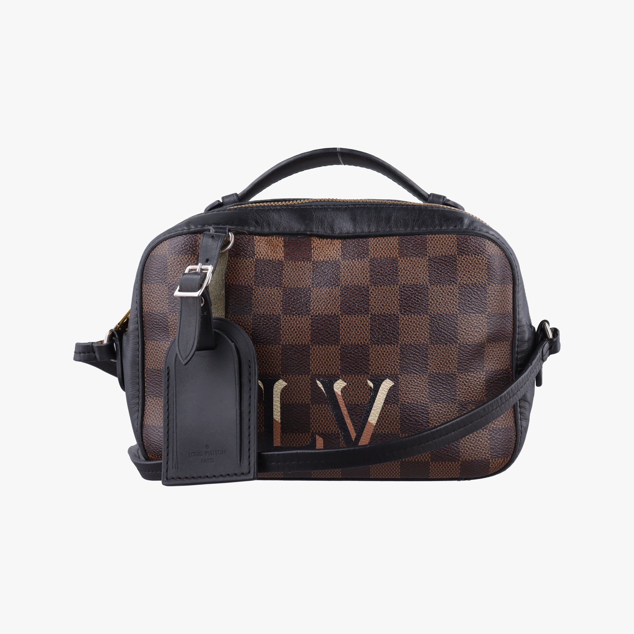 Pre-owned Louis Vuitton SANTA MONICA EBENE×Noir Damier Canvas×Leather N40189 shoulderbag | stylenewstar