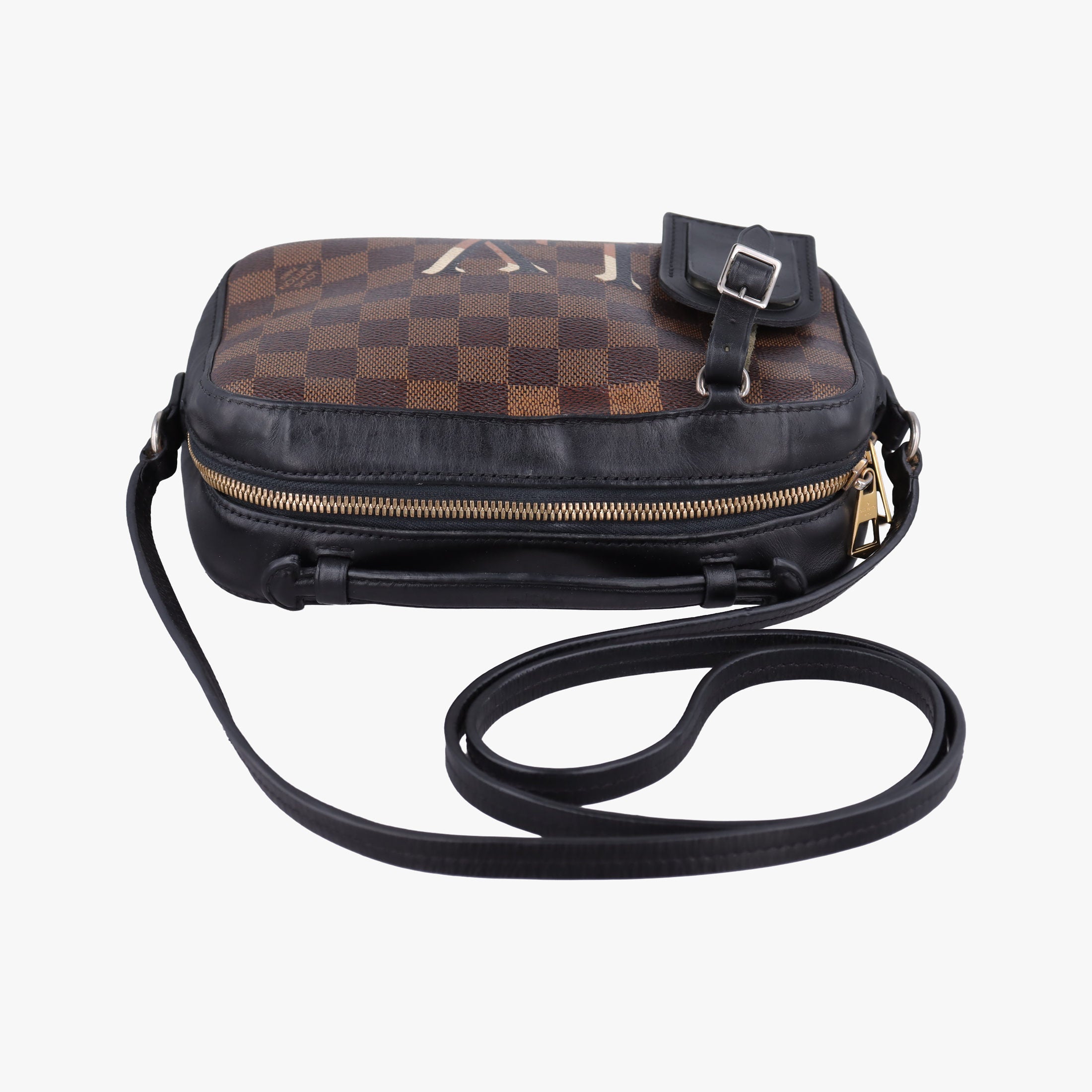 Pre-owned Louis Vuitton SANTA MONICA EBENE×Noir Damier Canvas×Leather N40189 shoulderbag | stylenewstar
