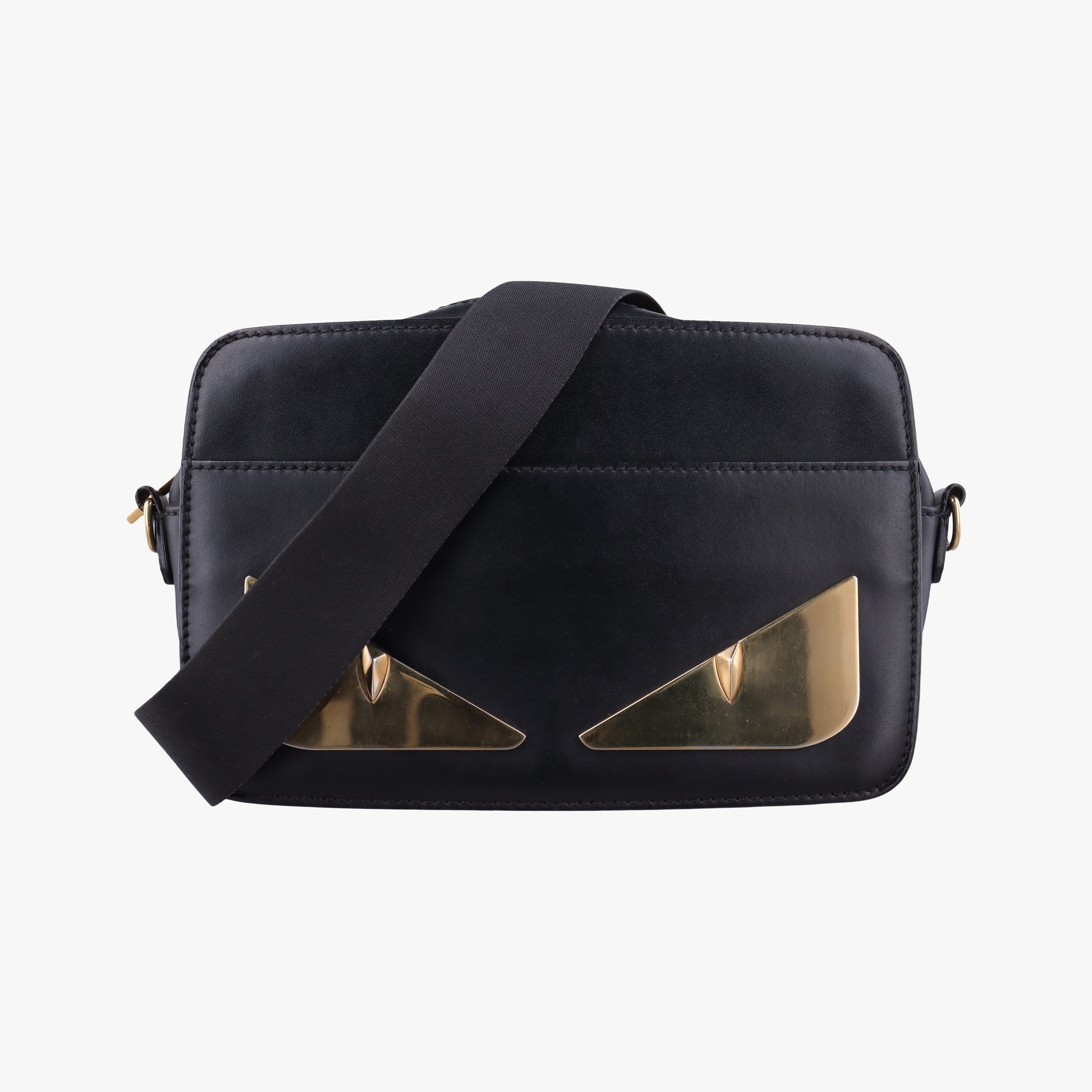 Pre-owned Fendi Monster Camera case Black Leather 7VA428 shoulderbag | stylenewstar