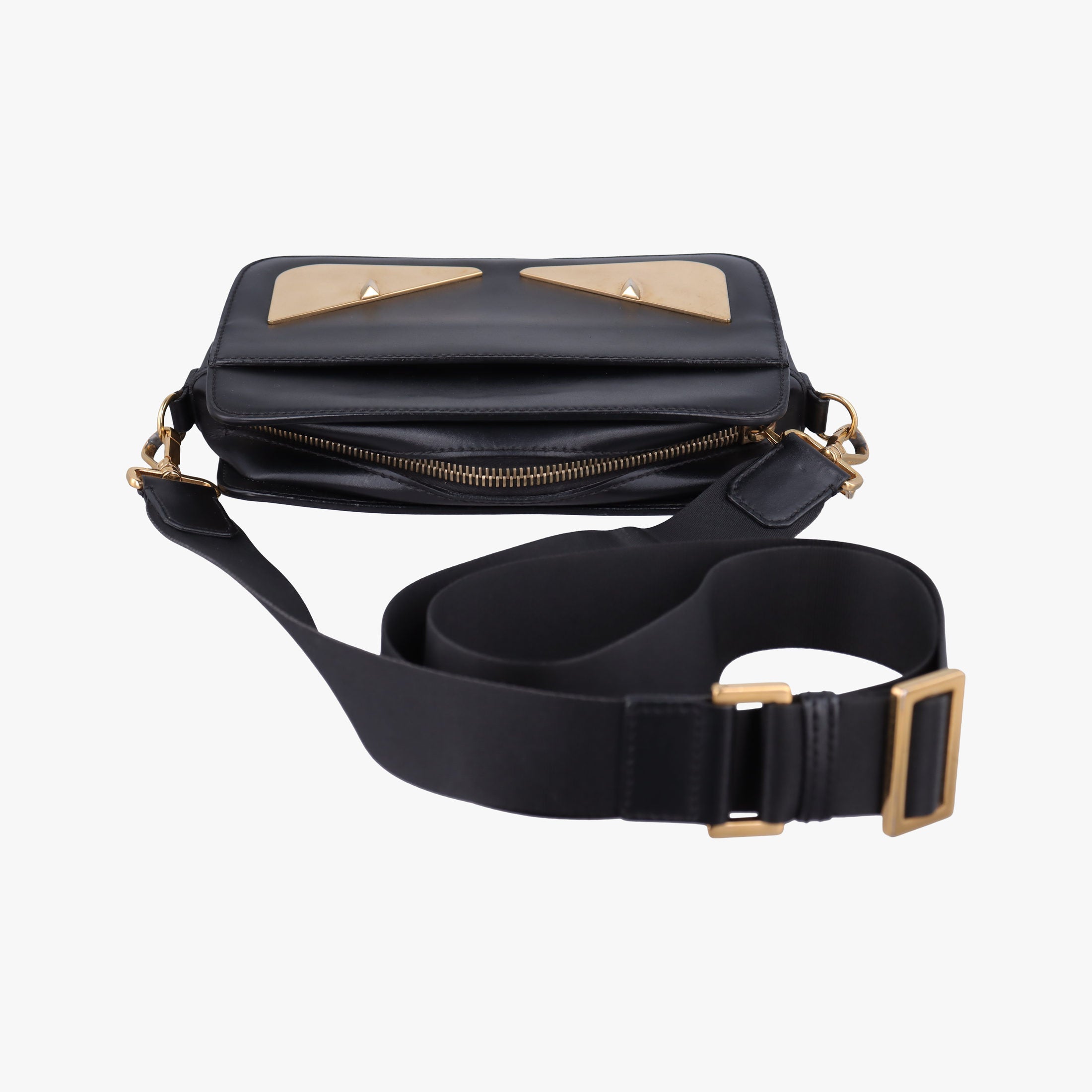 Pre-owned Fendi Monster Camera case Black Leather 7VA428 shoulderbag | stylenewstar