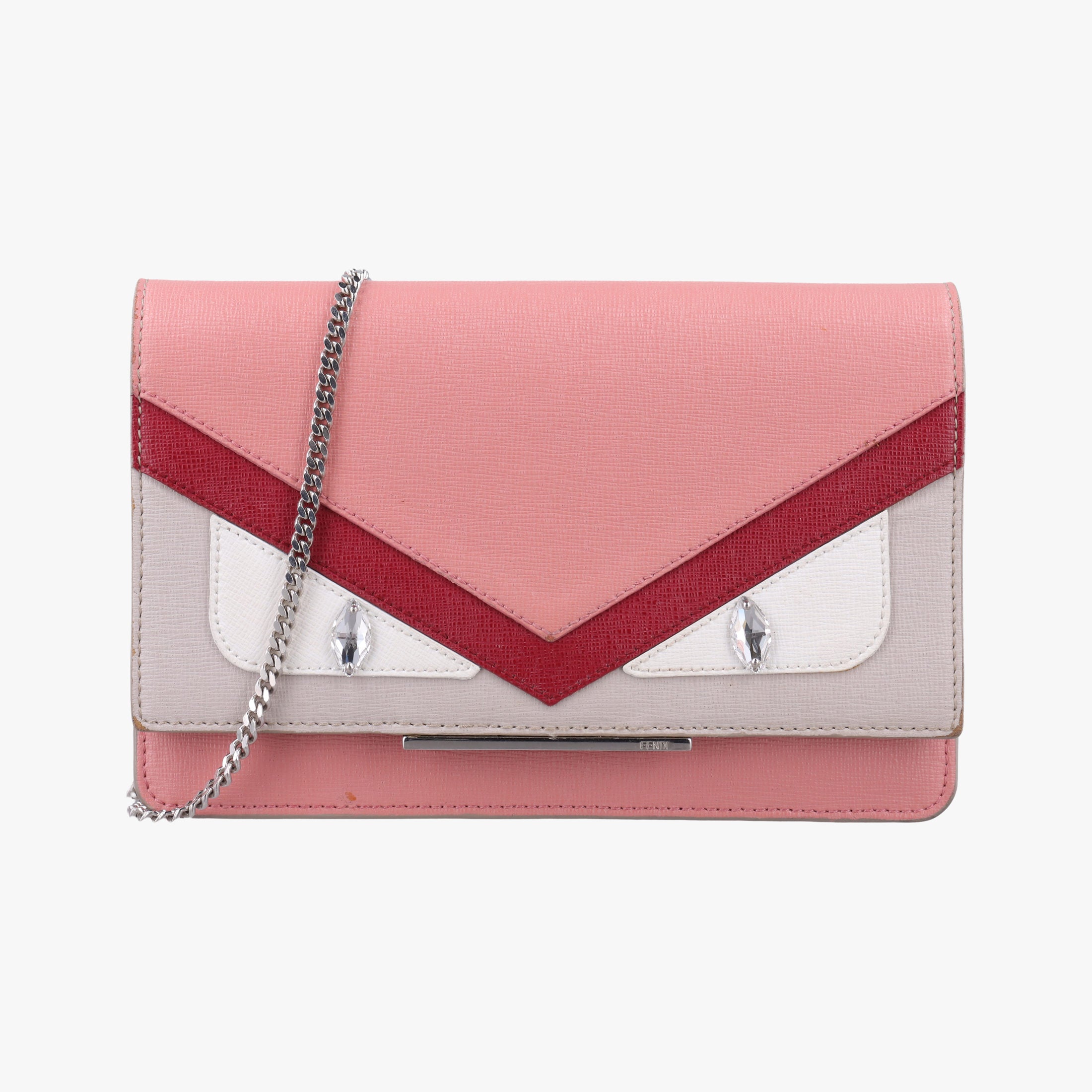 Pre-owned Fendi Monster Eyes Tube Pink×Red×Gray Leather 8M0346 shoulderbag | stylenewstar