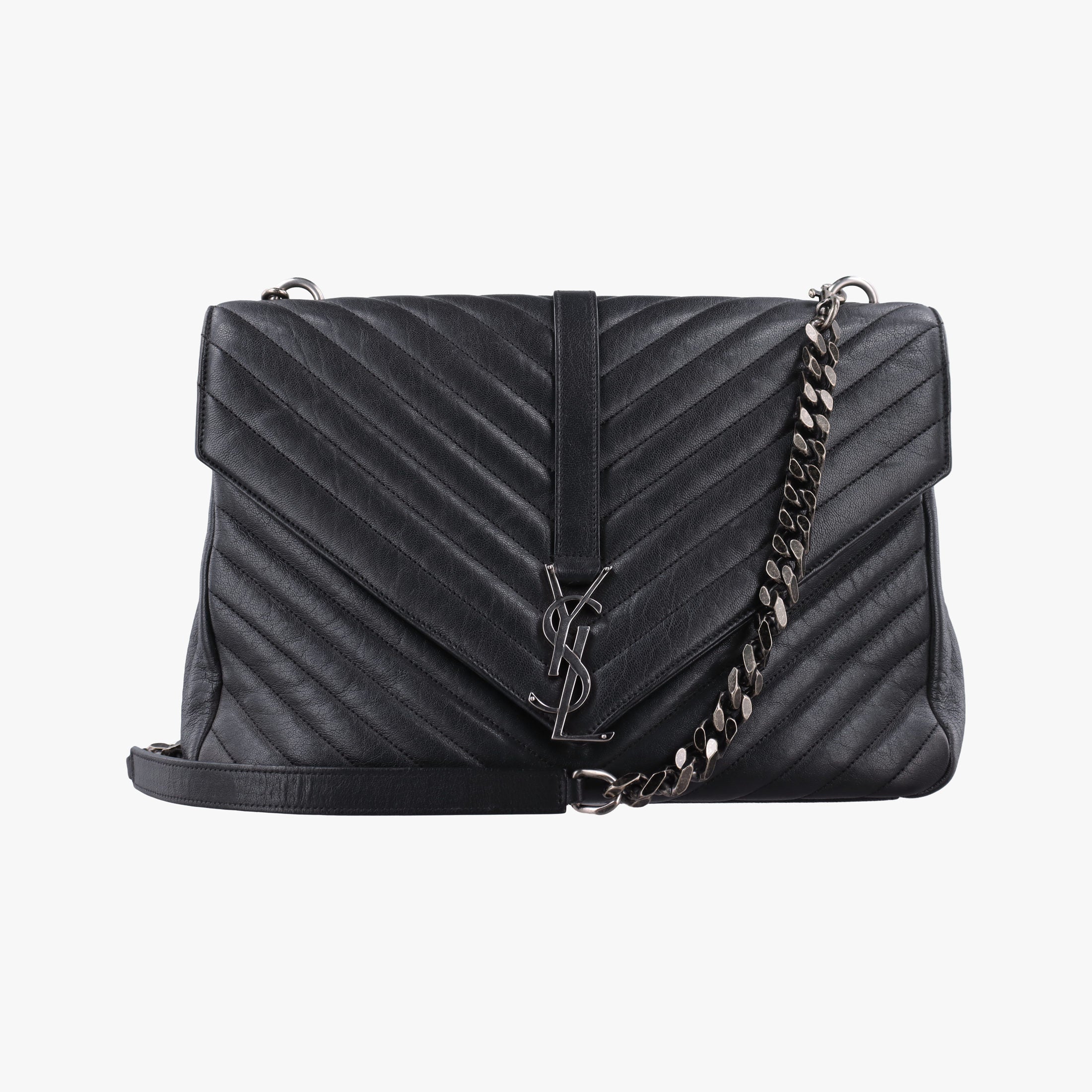 Pre-owned Yves Saint Laurent COLLEGE Black Leather 392738 shoulderbag | stylenewstar