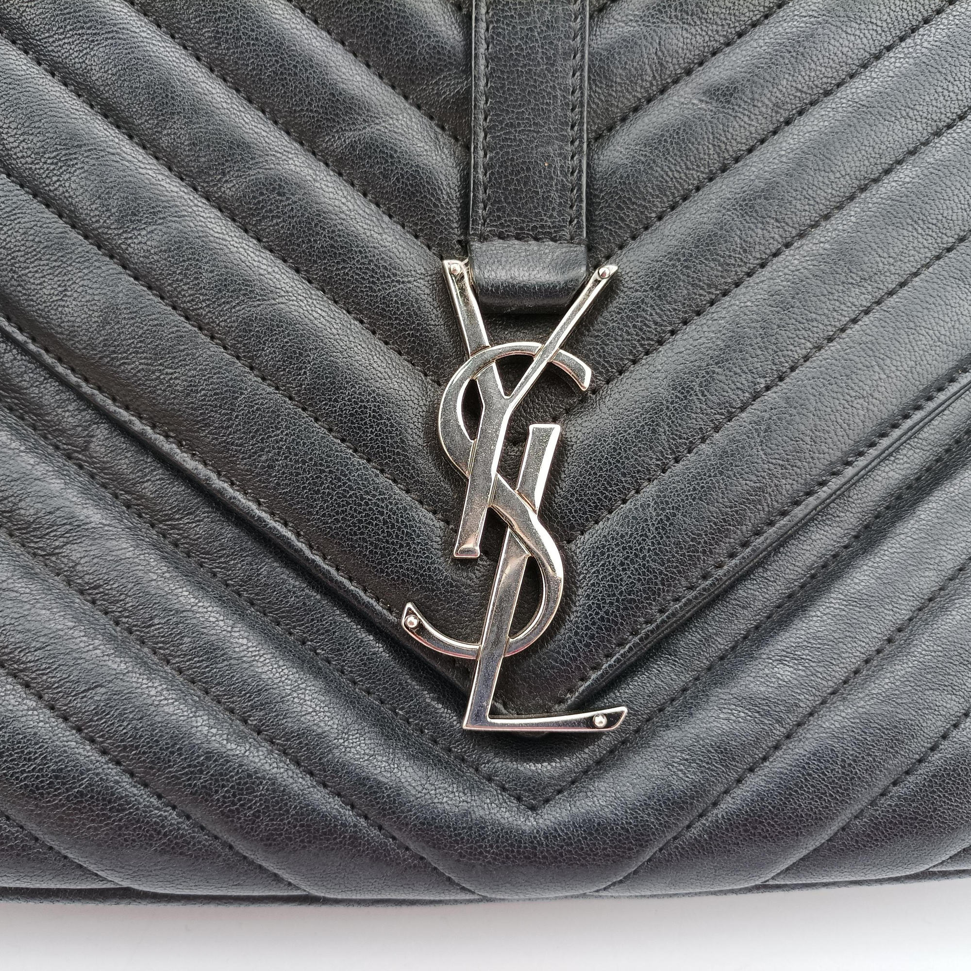 Pre-owned Yves Saint Laurent COLLEGE Black Leather 392738 shoulderbag | stylenewstar