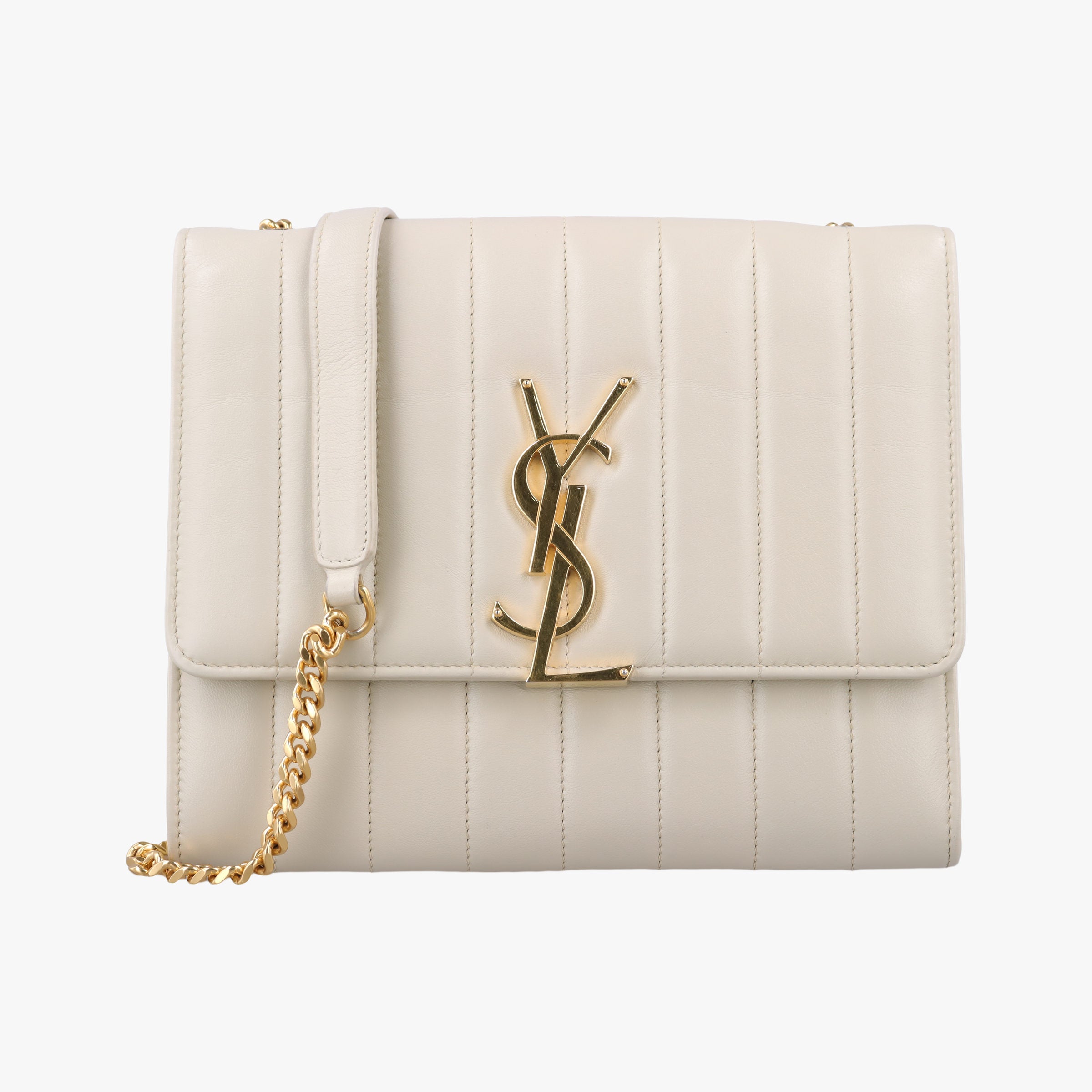 Pre-owned Yves Saint Laurent VICKY White Leather 554125 shoulderbag | stylenewstar