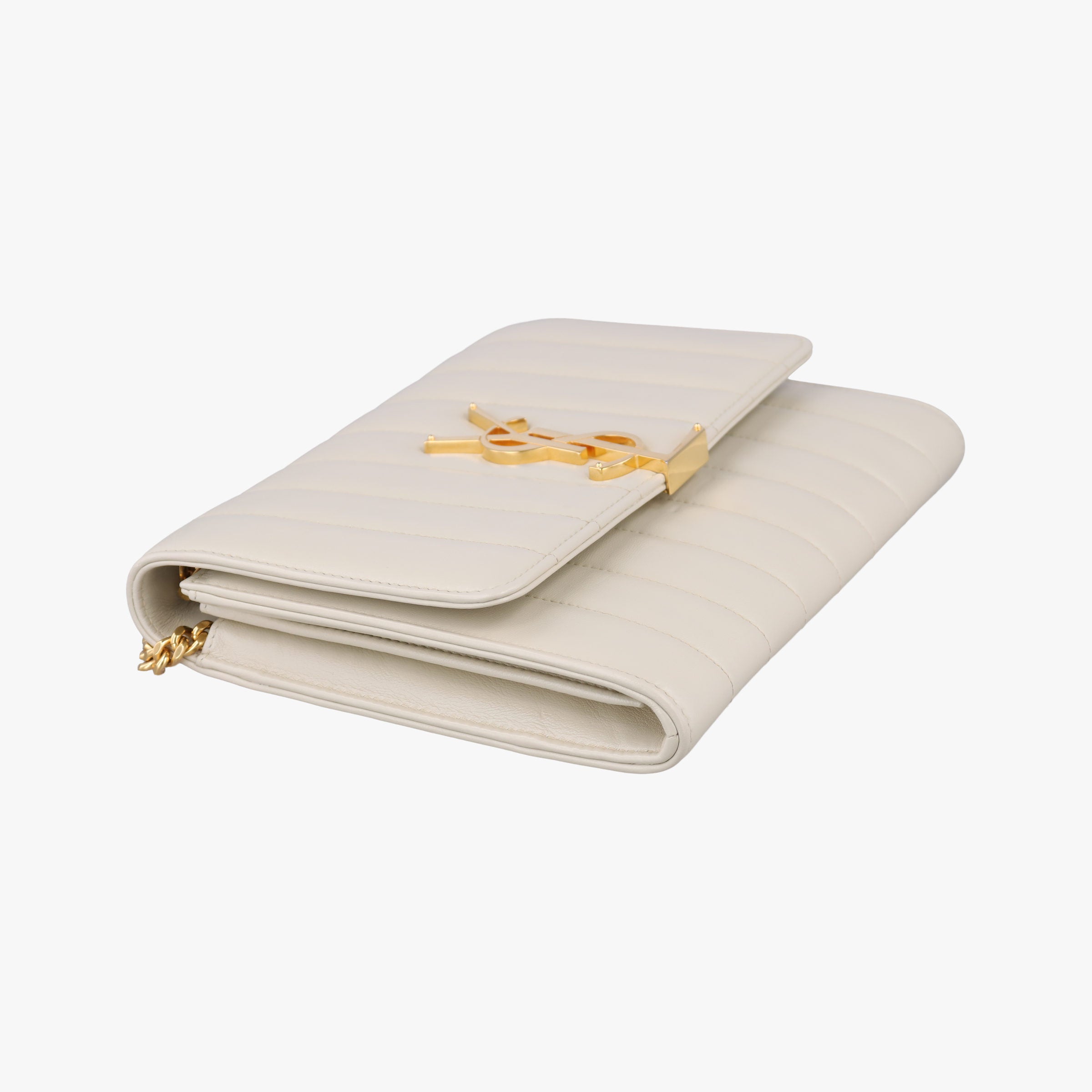 Pre-owned Yves Saint Laurent VICKY White Leather 554125 shoulderbag | stylenewstar
