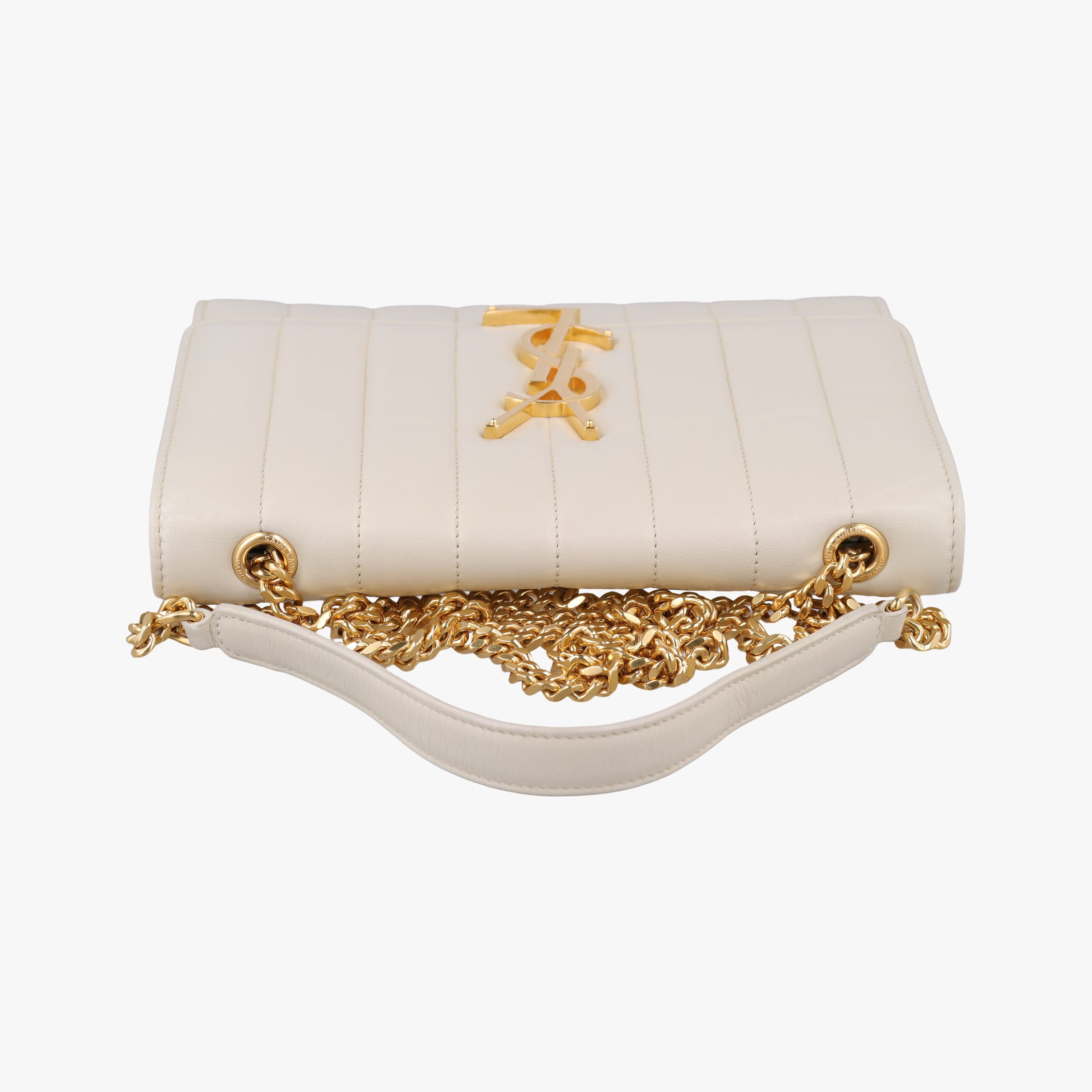 Pre-owned Yves Saint Laurent VICKY White Leather 554125 shoulderbag | stylenewstar
