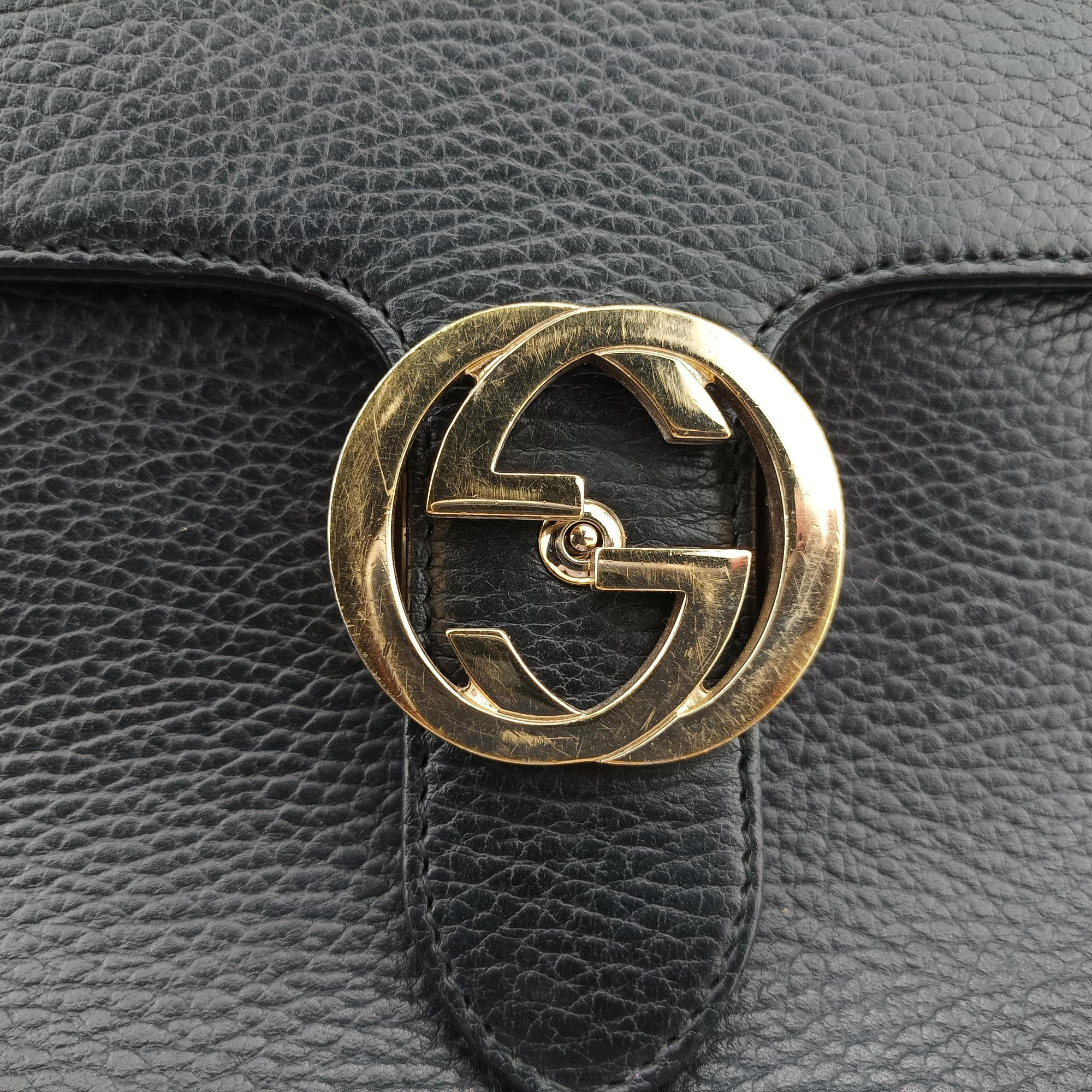 Pre-owned Gucci Interlocking G Black Leather 510306 shoulderbag | stylenewstar