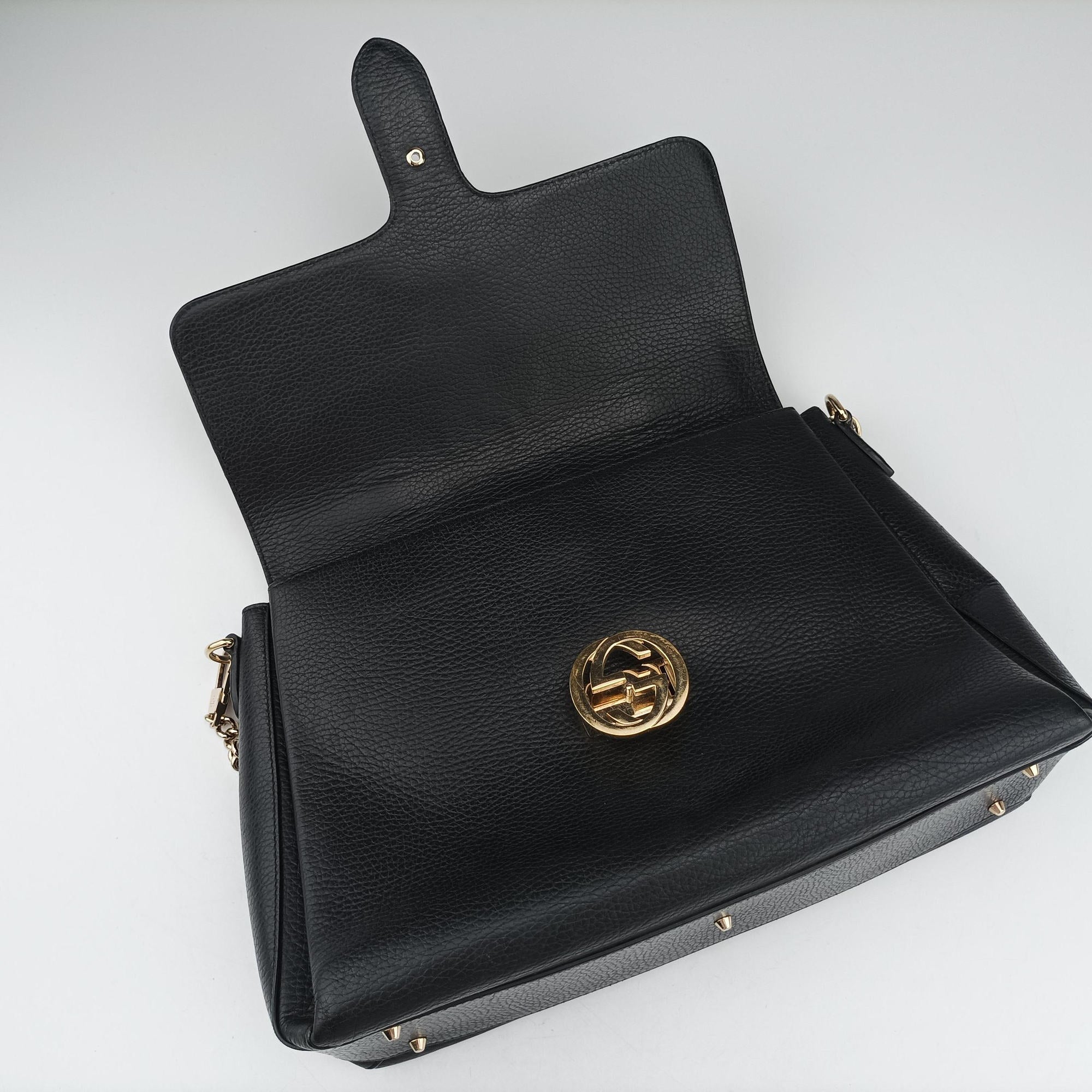 Pre-owned Gucci Interlocking G Black Leather 510306 shoulderbag | stylenewstar