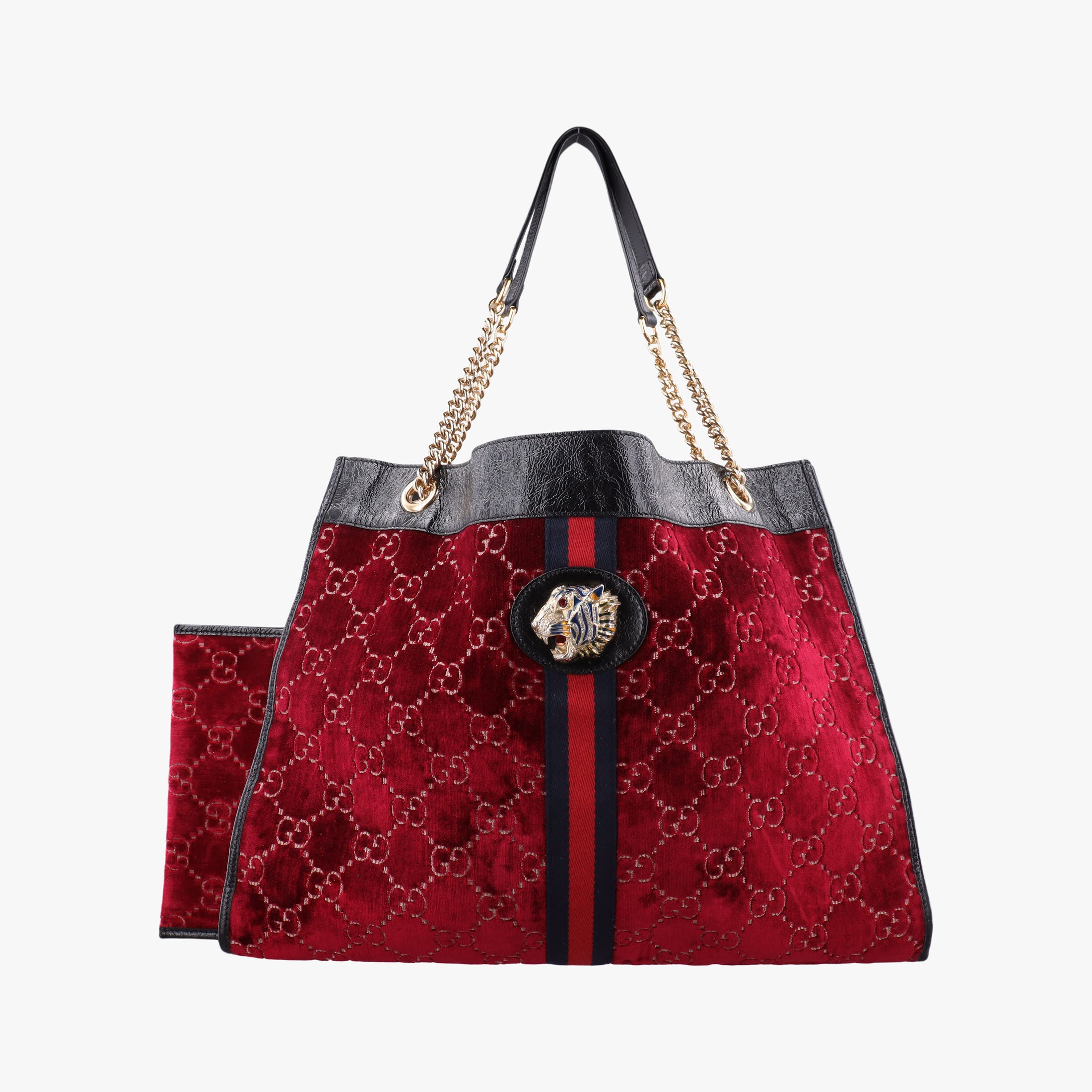 Pre-owned Gucci Rajah Red × Black velour × Leather 537219 shoulderbag | stylenewstar