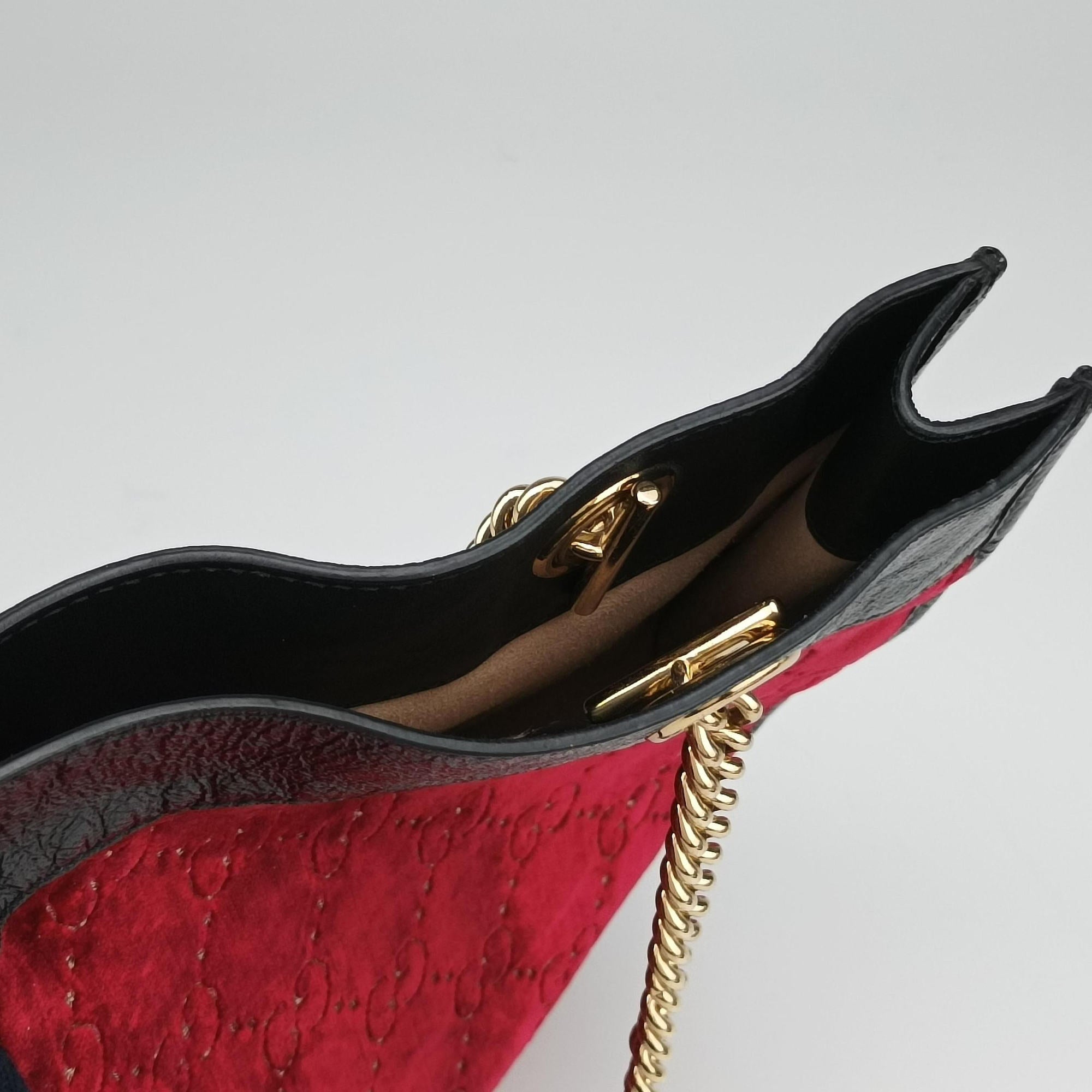 Pre-owned Gucci Rajah Red × Black velour × Leather 537219 shoulderbag | stylenewstar