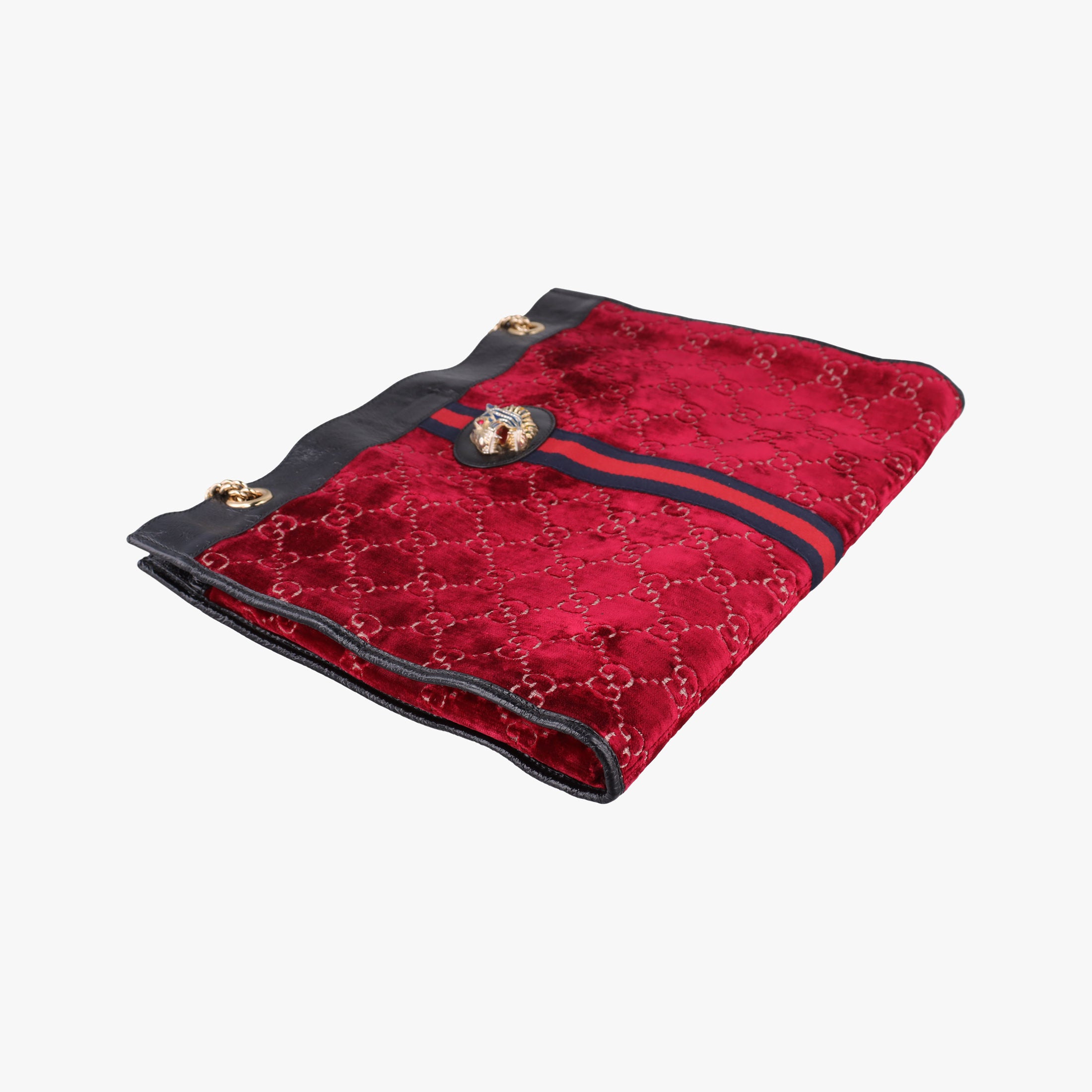 Pre-owned Gucci Rajah Red × Black velour × Leather 537219 shoulderbag | stylenewstar
