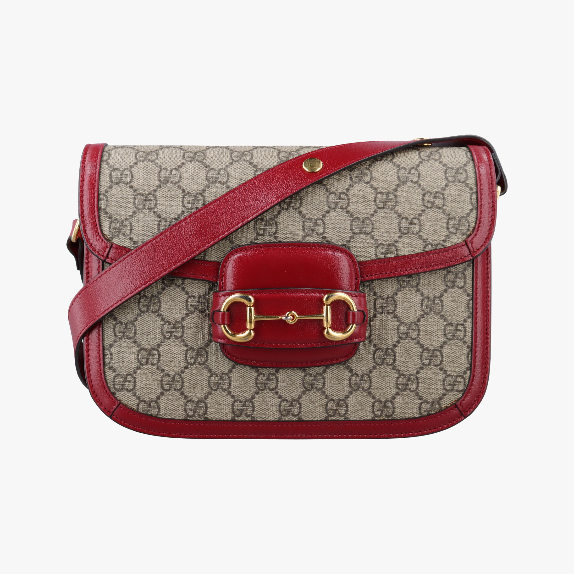 Pre-owned Gucci The Hacker Project Horsebit 1955 Beige × Brown × Red PVC coated canvas×Leather 602204 shoulderbag | stylenewstar
