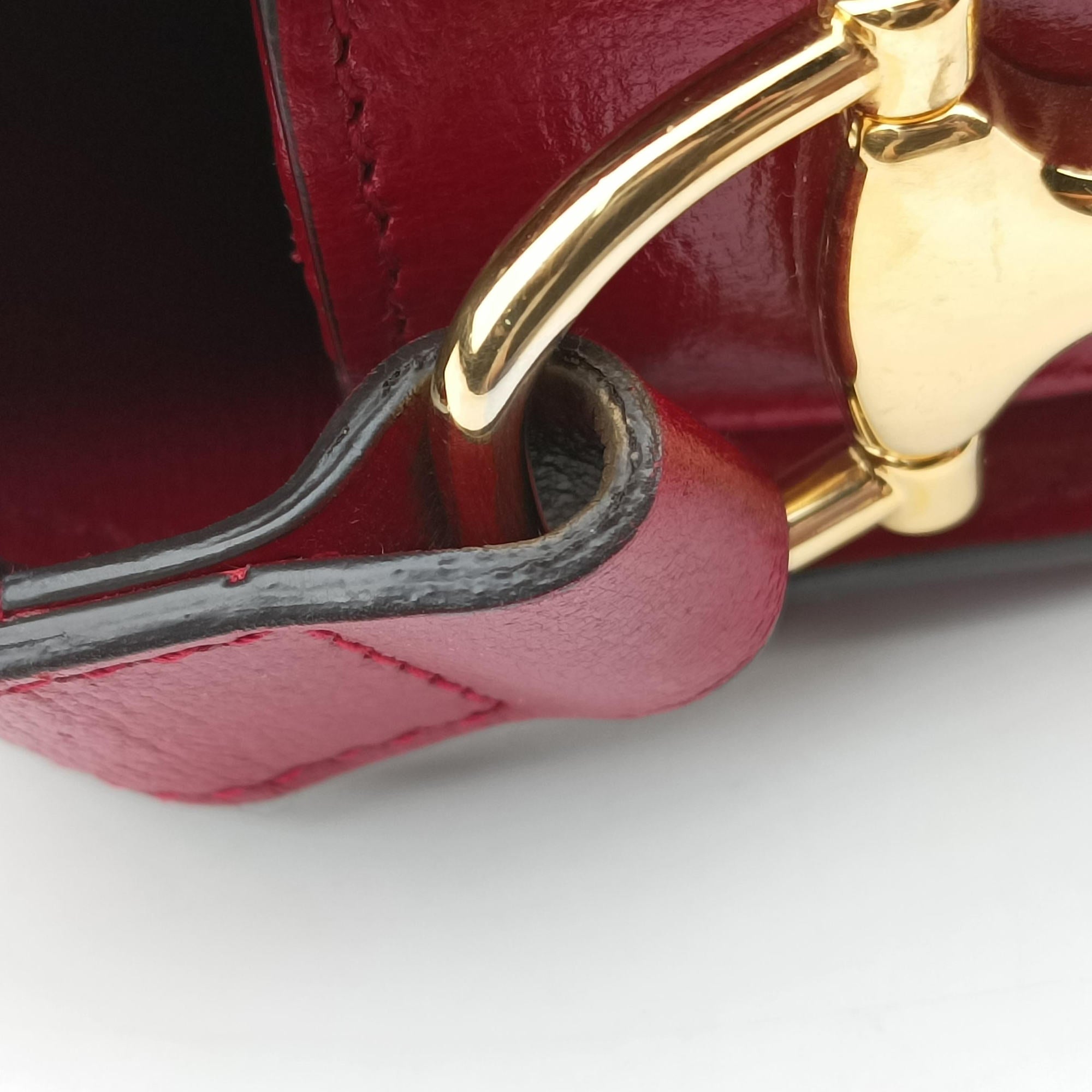 Pre-owned Gucci The Hacker Project Horsebit 1955 Beige × Brown × Red PVC coated canvas×Leather 602204 shoulderbag | stylenewstar