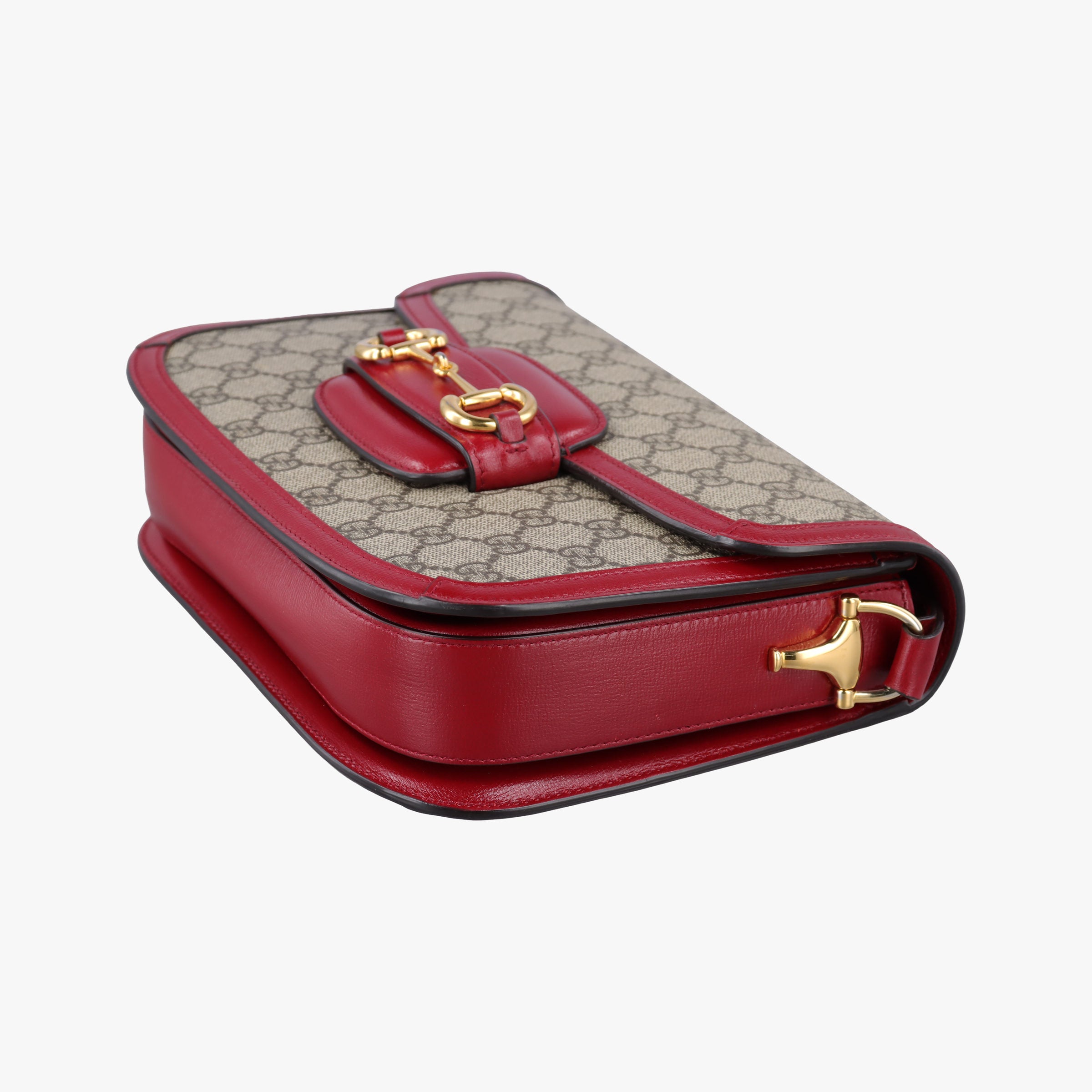 Pre-owned Gucci The Hacker Project Horsebit 1955 Beige × Brown × Red PVC coated canvas×Leather 602204 shoulderbag | stylenewstar