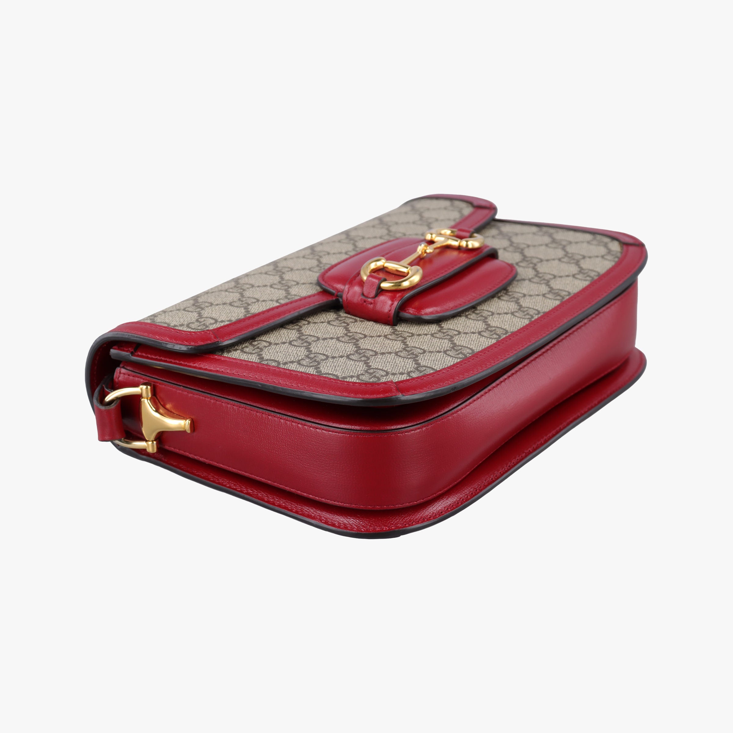 Pre-owned Gucci The Hacker Project Horsebit 1955 Beige × Brown × Red PVC coated canvas×Leather 602204 shoulderbag | stylenewstar
