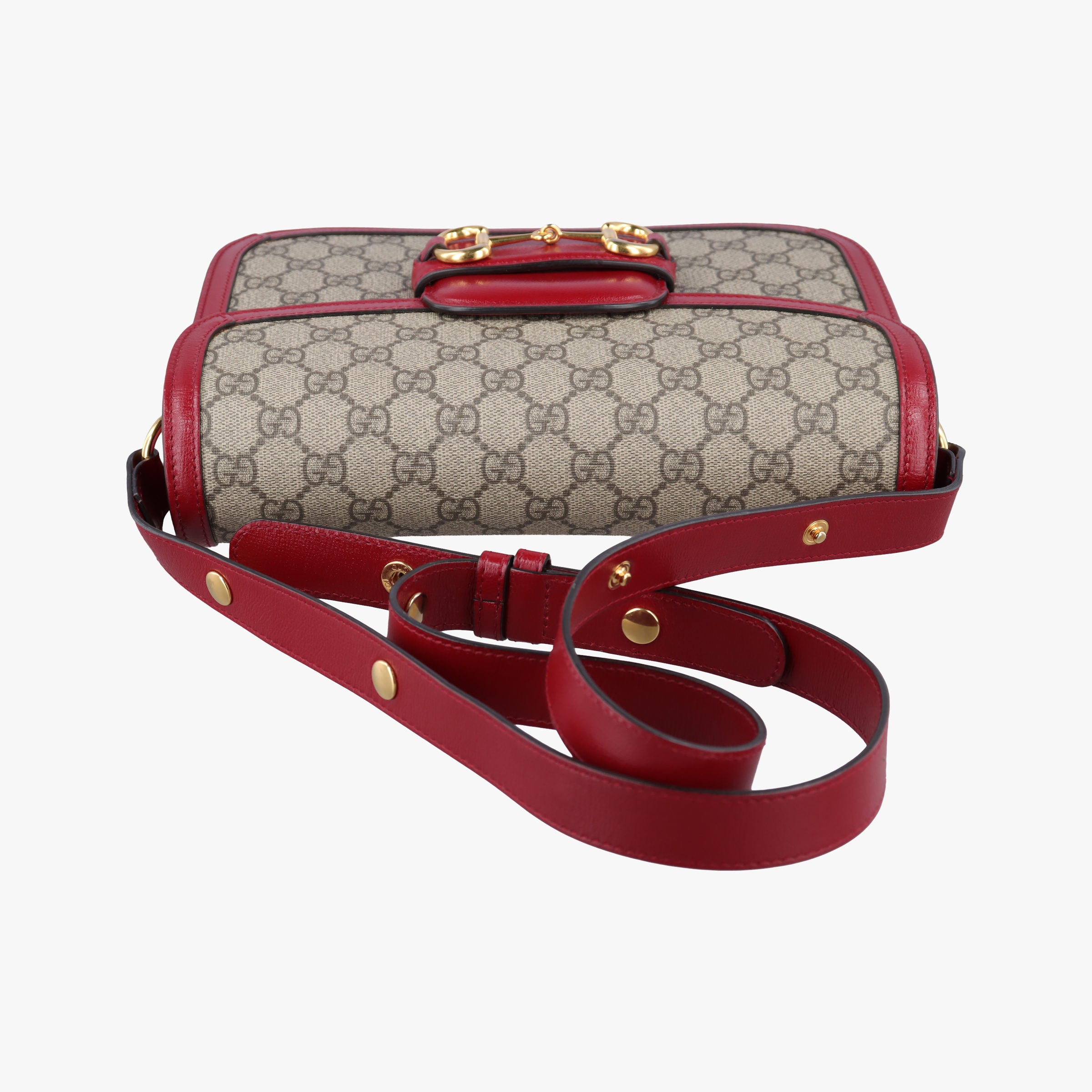 Pre-owned Gucci The Hacker Project Horsebit 1955 Beige × Brown × Red PVC coated canvas×Leather 602204 shoulderbag | stylenewstar