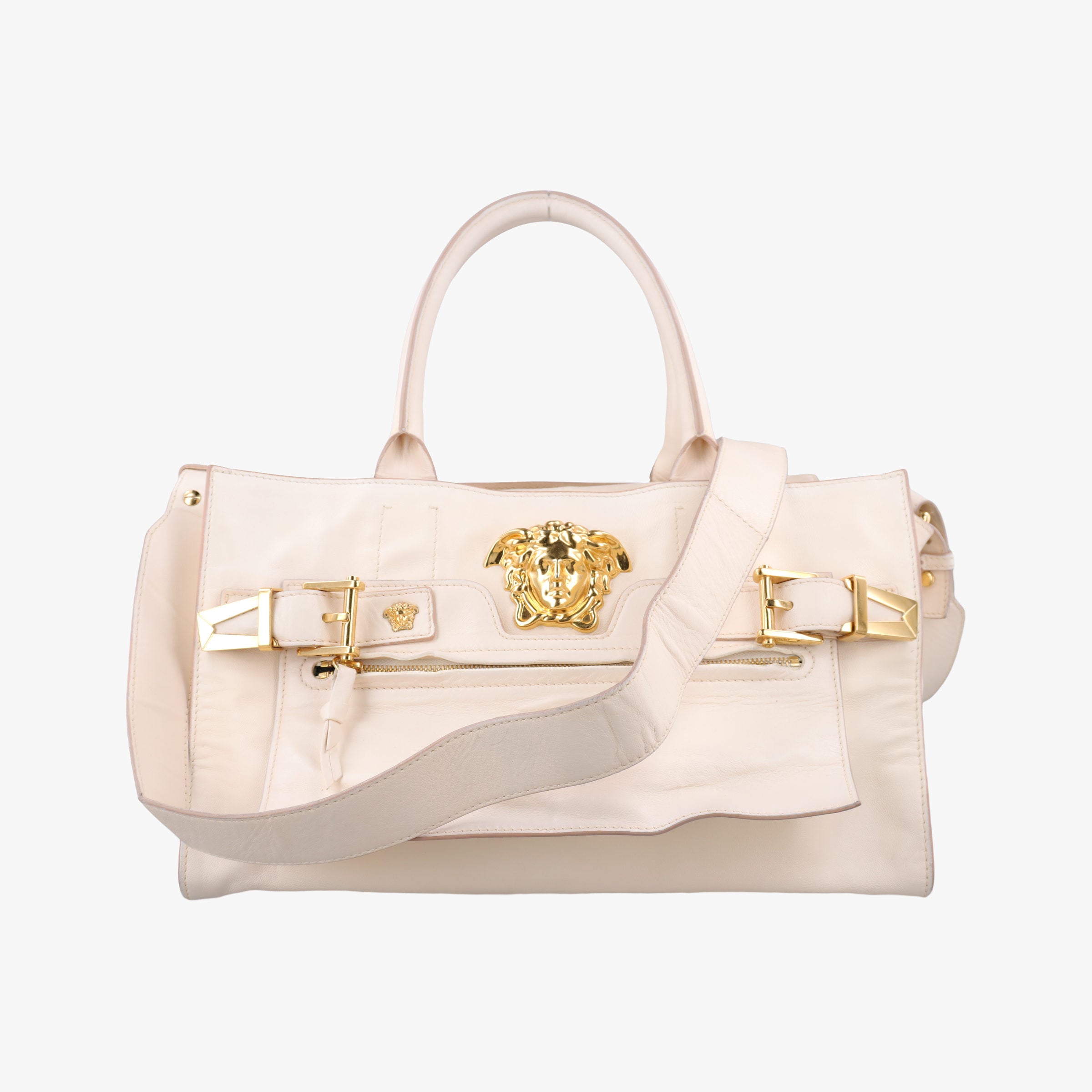 Pre-owned VERSACE Medusa Palazzo White lambskin  shoulderbag | stylenewstar