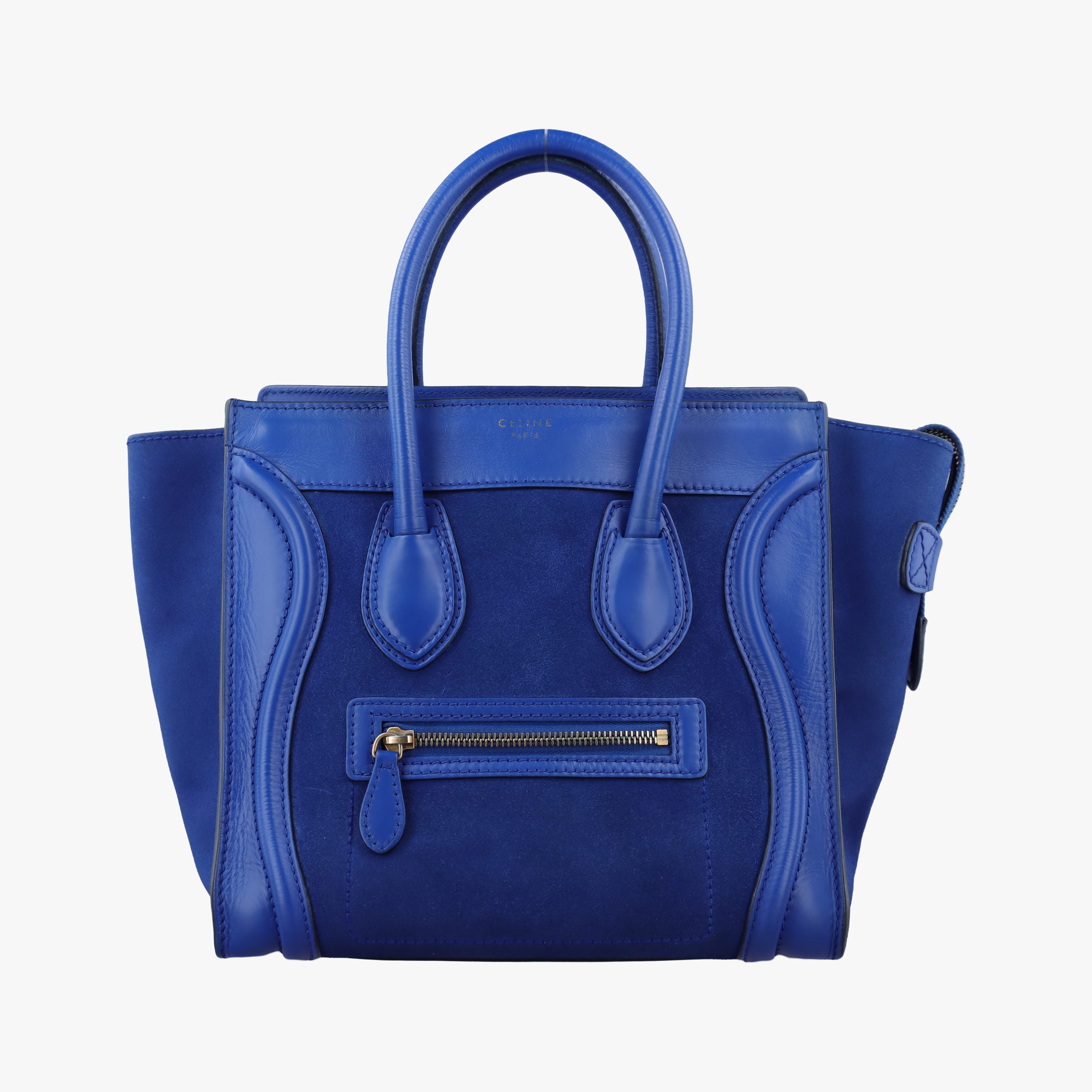 Pre-owned Celine Luggage Mini Shopper Blue Suede × Leather  handbag | stylenewstar