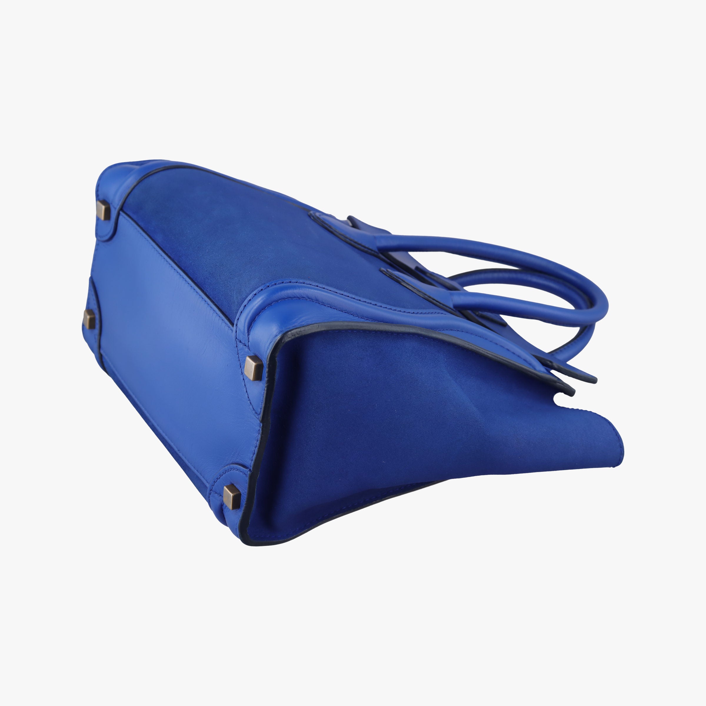 Pre-owned Celine Luggage Mini Shopper Blue Suede × Leather  handbag | stylenewstar