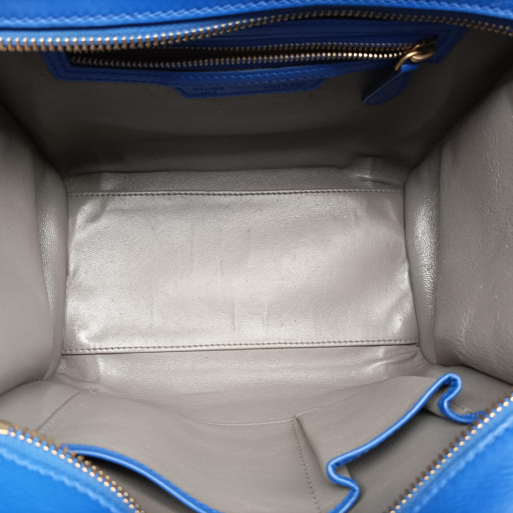 Pre-owned Celine Luggage Mini Shopper Blue Suede × Leather  handbag | stylenewstar