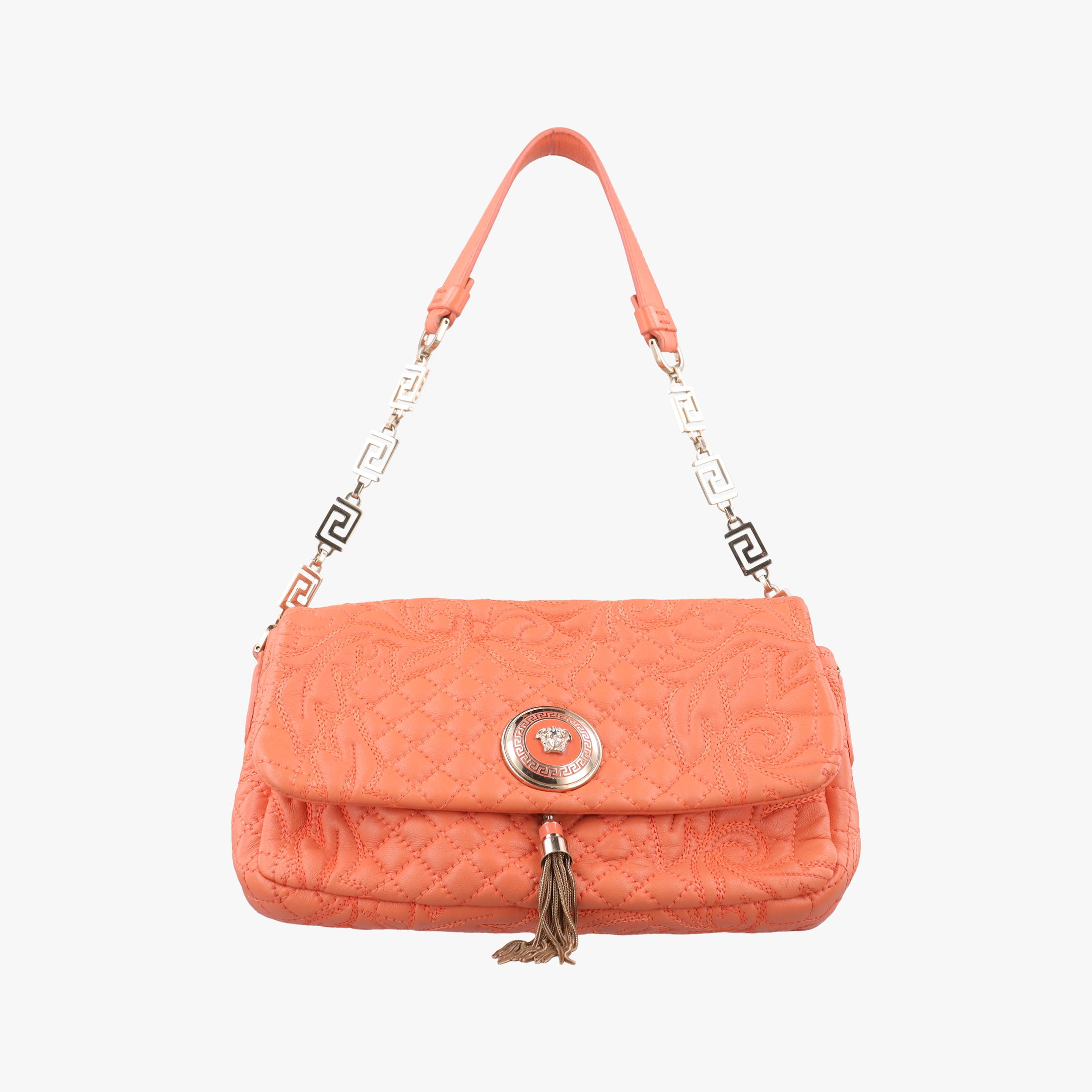 Pre-owned VERSACE Vanitas Medusa Orange leather  shoulderbag | stylenewstar