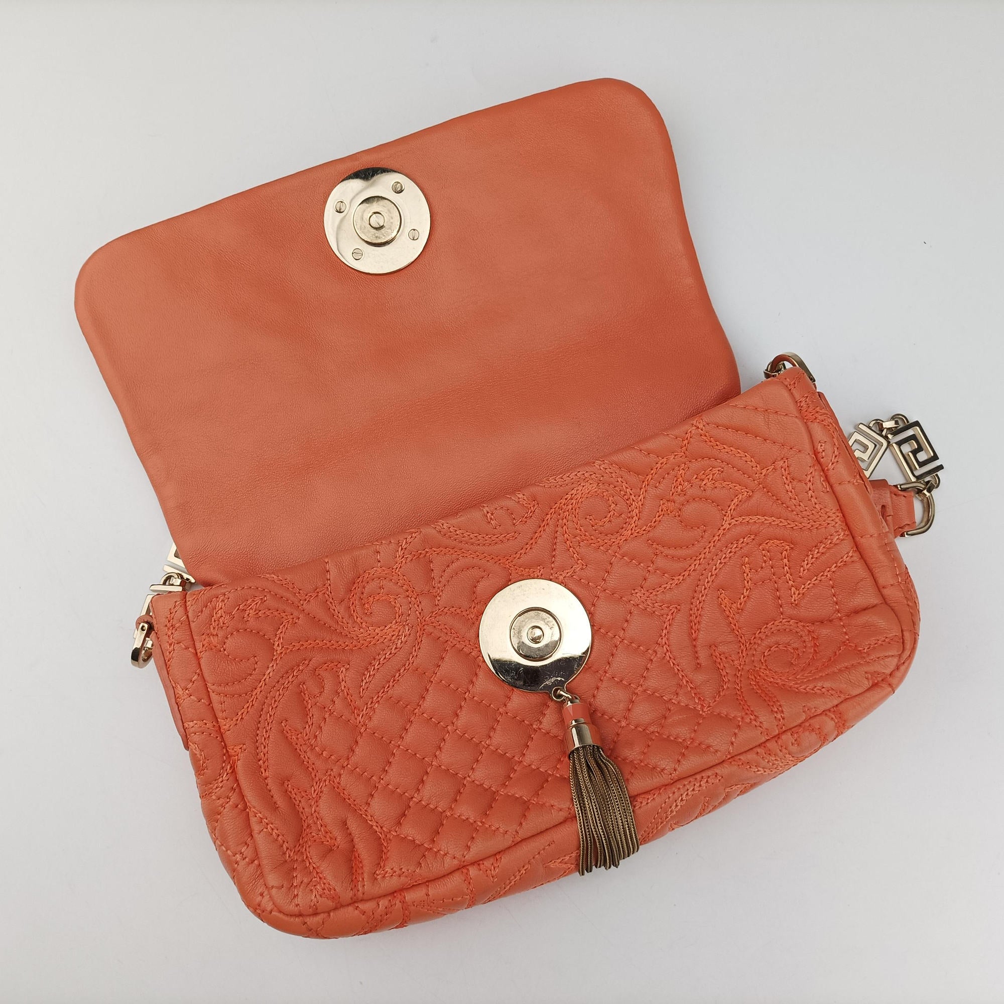 Pre-owned VERSACE Vanitas Medusa Orange leather  shoulderbag | stylenewstar