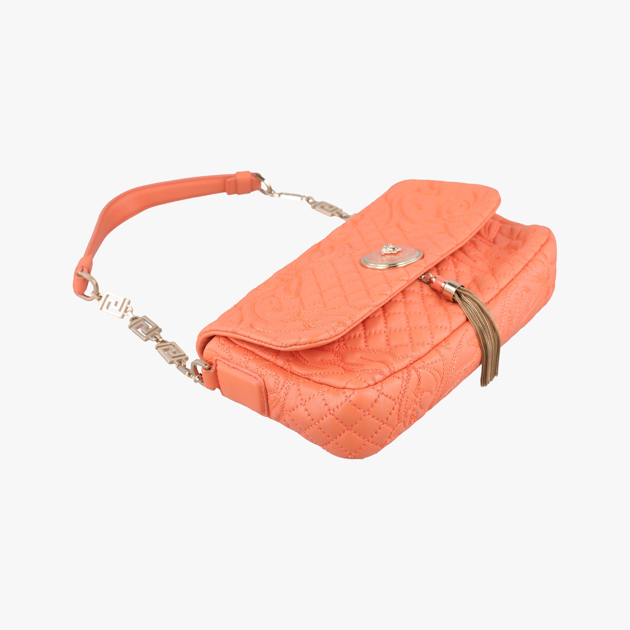 Pre-owned VERSACE Vanitas Medusa Orange leather  shoulderbag | stylenewstar