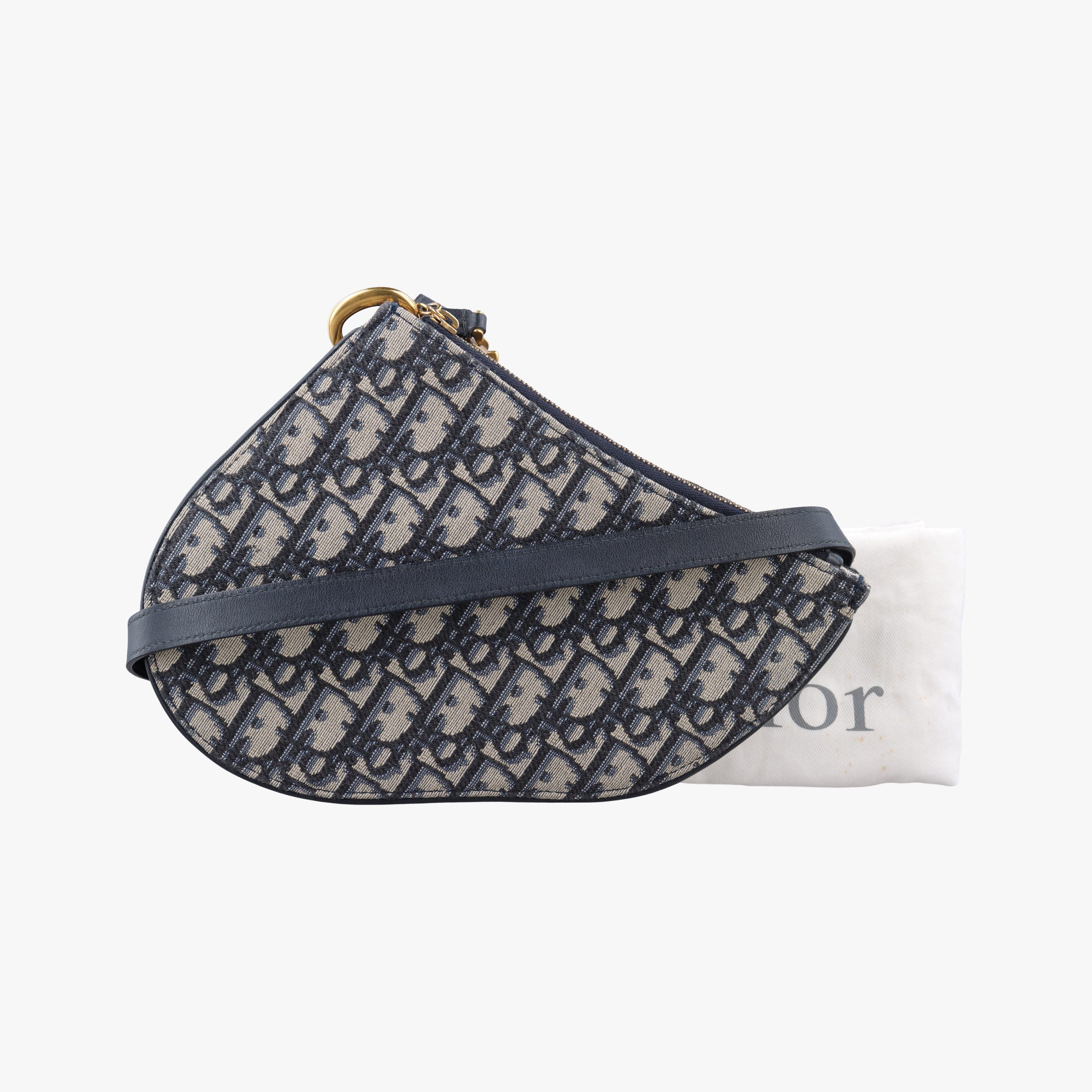 Vintage Christian Dior Saddle Navy×Gray Jacquard  shoulderbag | stylenewstar