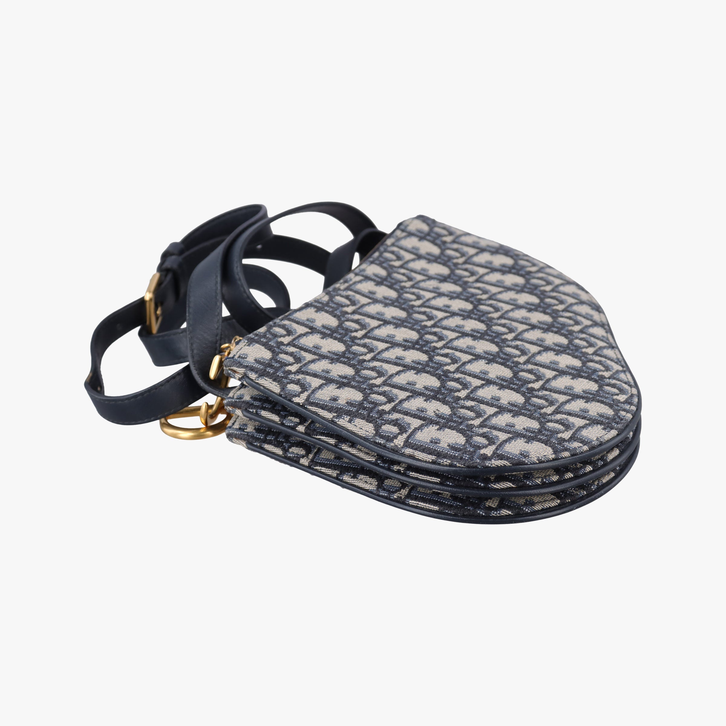 Vintage Christian Dior Saddle Navy×Gray Jacquard  shoulderbag | stylenewstar